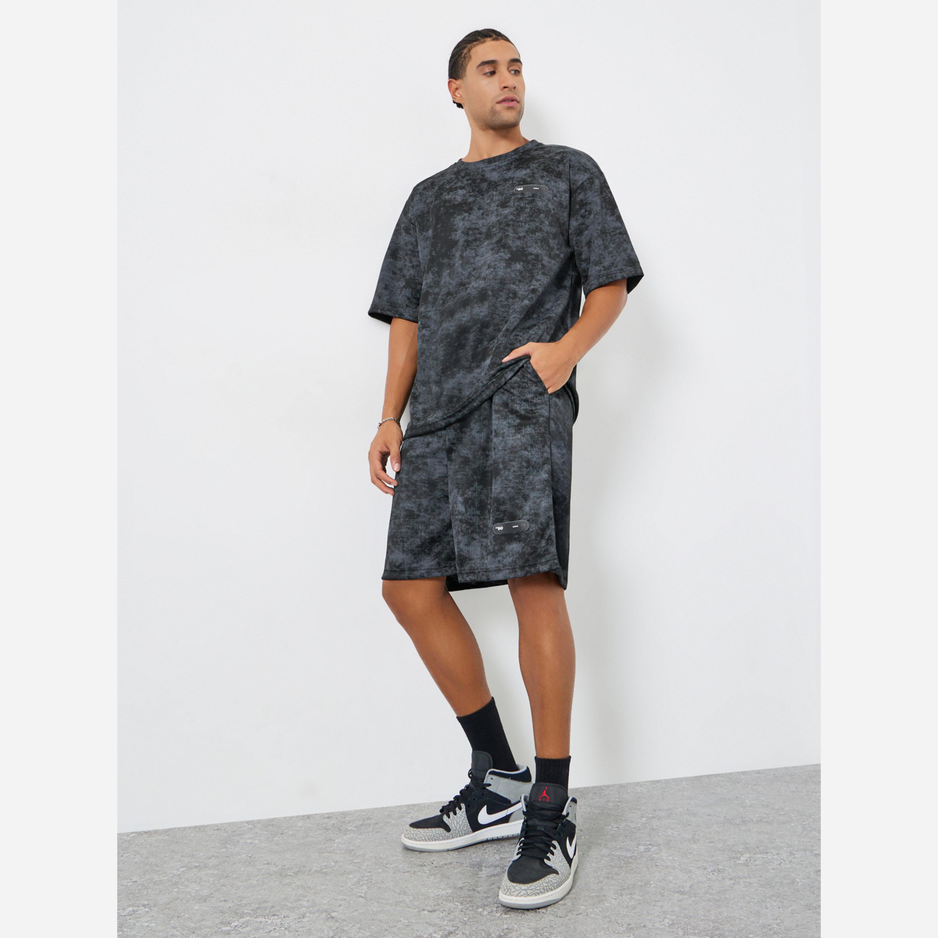 Styli Men Black Oversized Tie-Dye Print T-Shirt and Shorts Co-Ords-men-clothing-coordsets-image-1