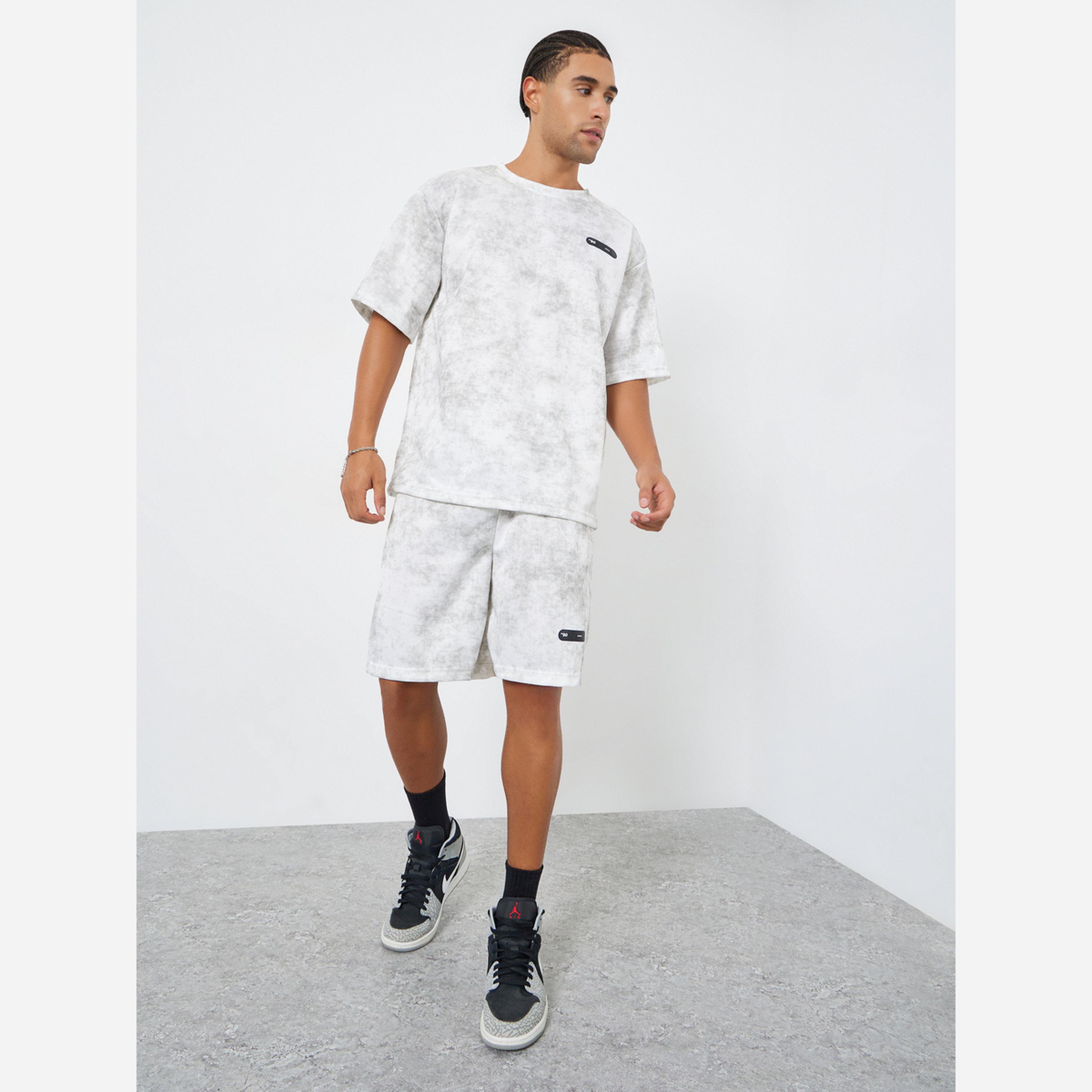 Styli Men Grey Oversized Tie-Dye Print T-Shirt and Shorts Co-Ords-men-clothing-coordsets-image-1