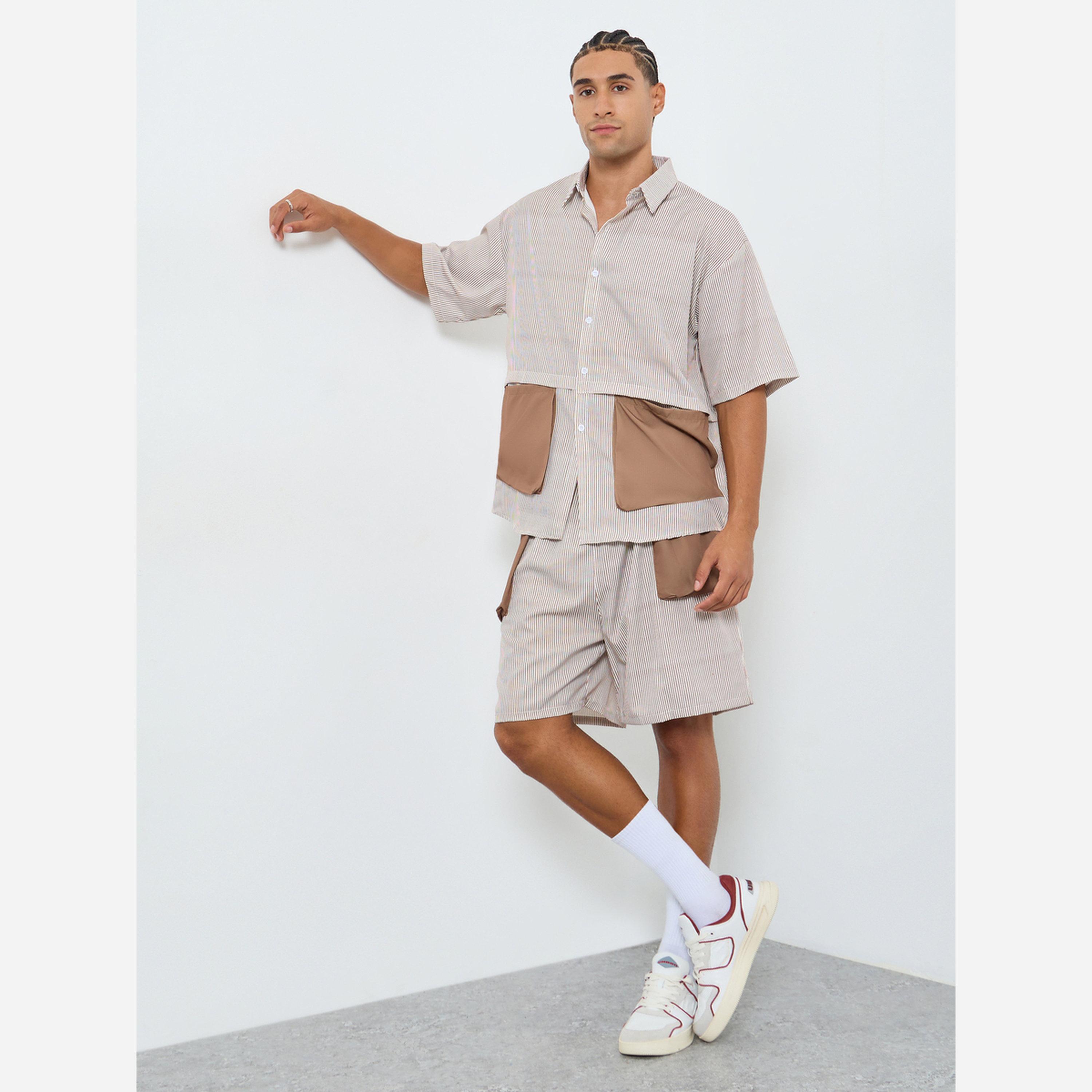 Styli Men Oversized Contrast Patch Pockets Shirt and Shorts Co-Ords-men-clothing-coordsets-image-1