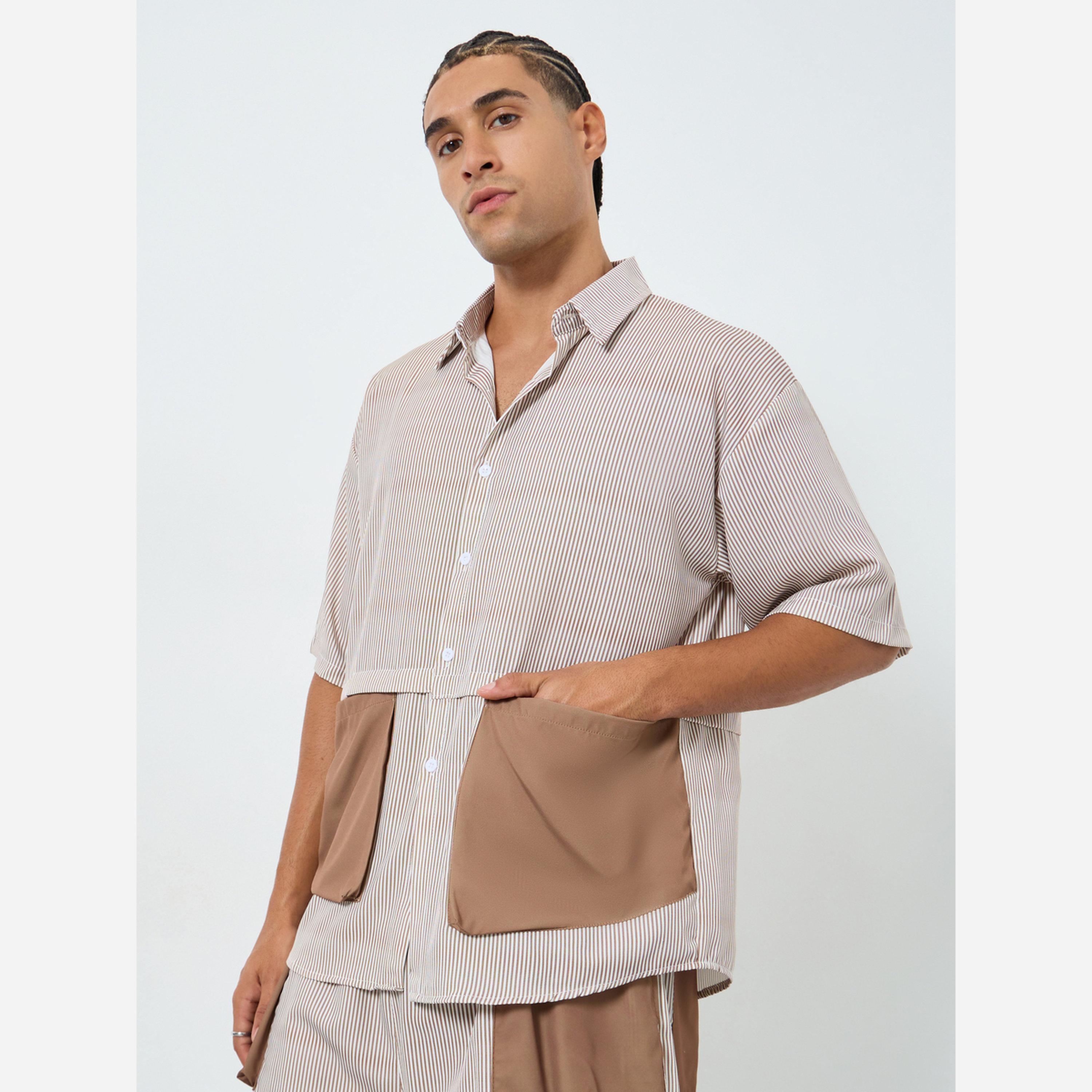 Styli Men Oversized Contrast Patch Pockets Shirt and Shorts Co-Ords-men-clothing-coordsets-image-2