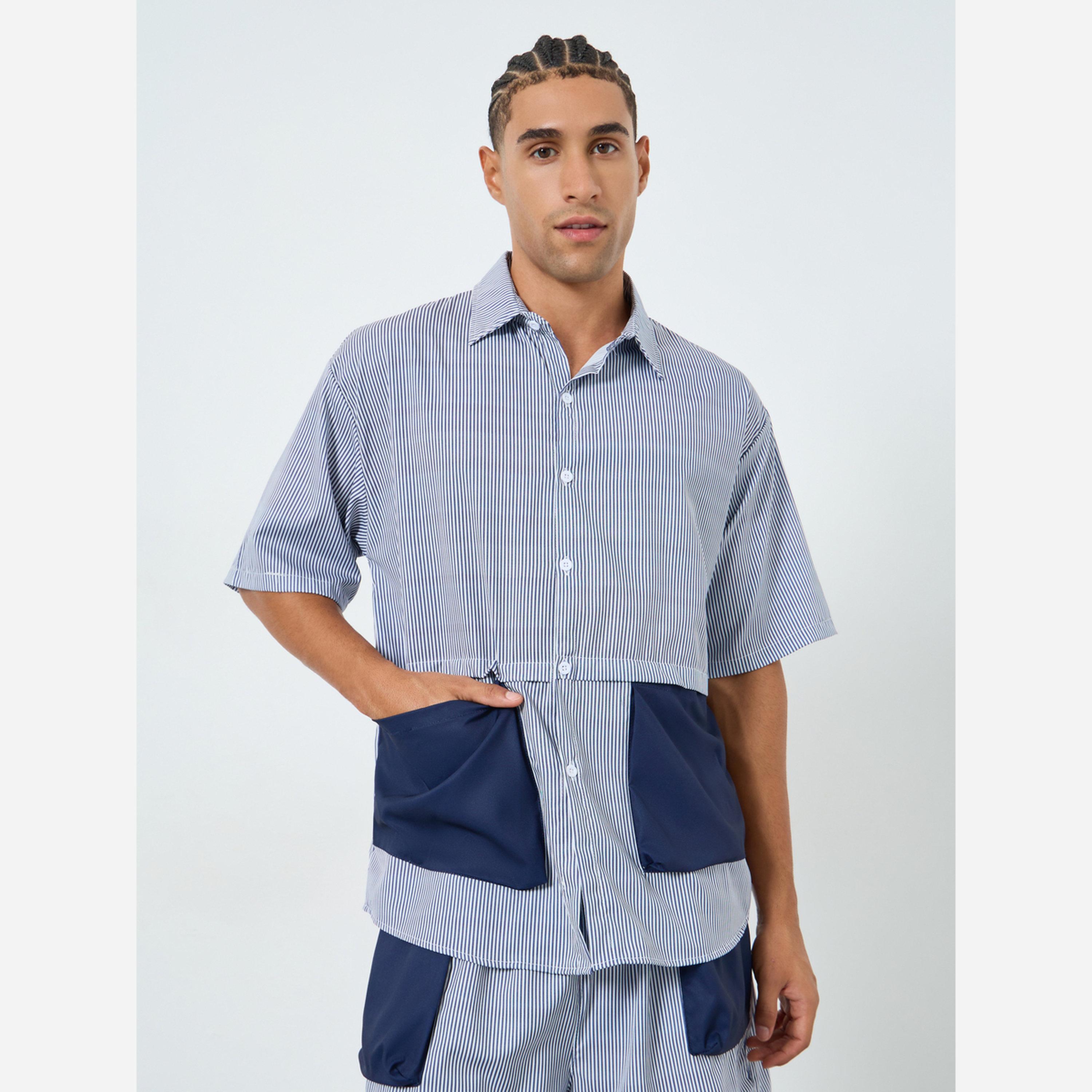 Styli Men Oversized Contrast Patch Pockets Shirt and Shorts Co-Ords-men-clothing-coordsets-image-2