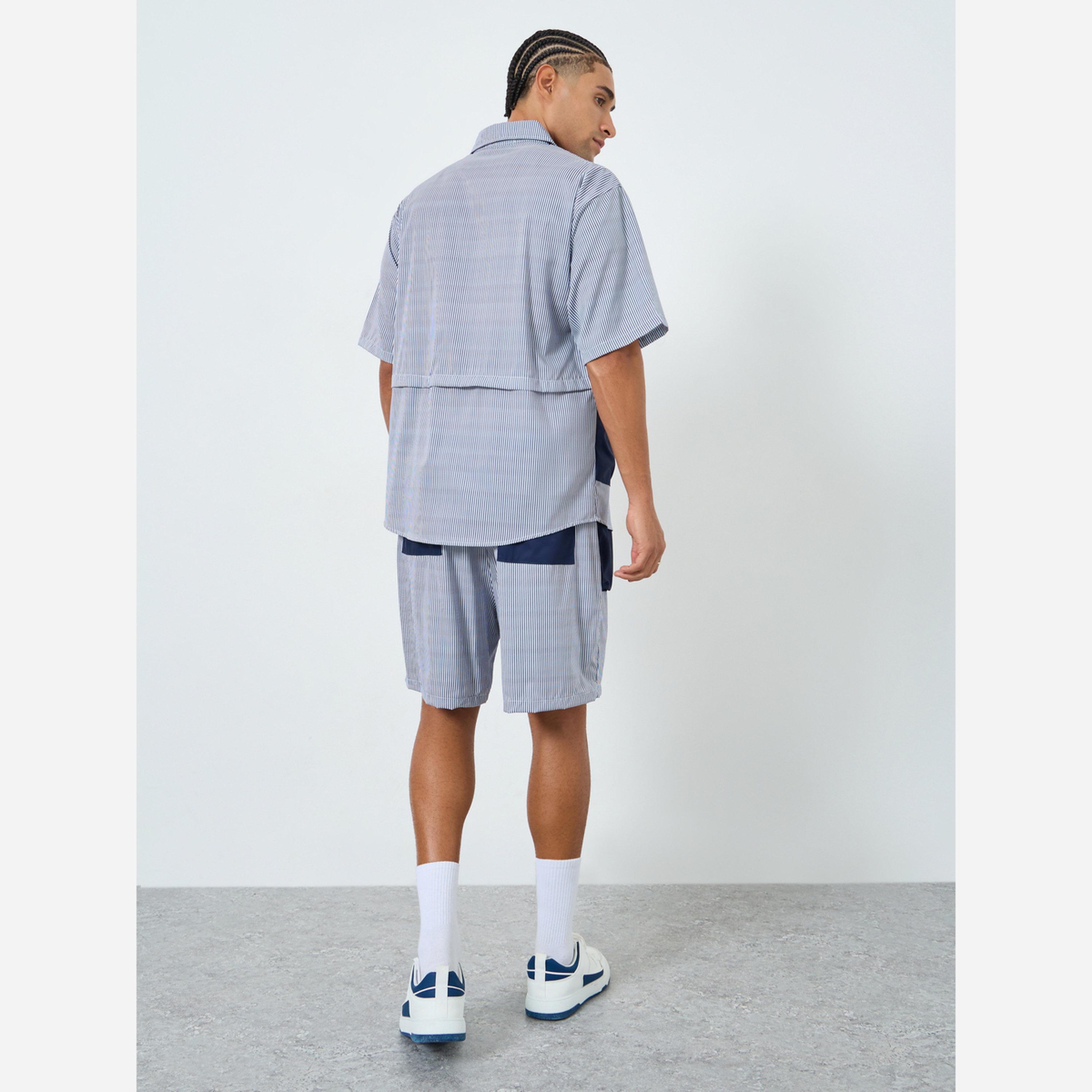 Styli Men Oversized Contrast Patch Pockets Shirt and Shorts Co-Ords-men-clothing-coordsets-image-5