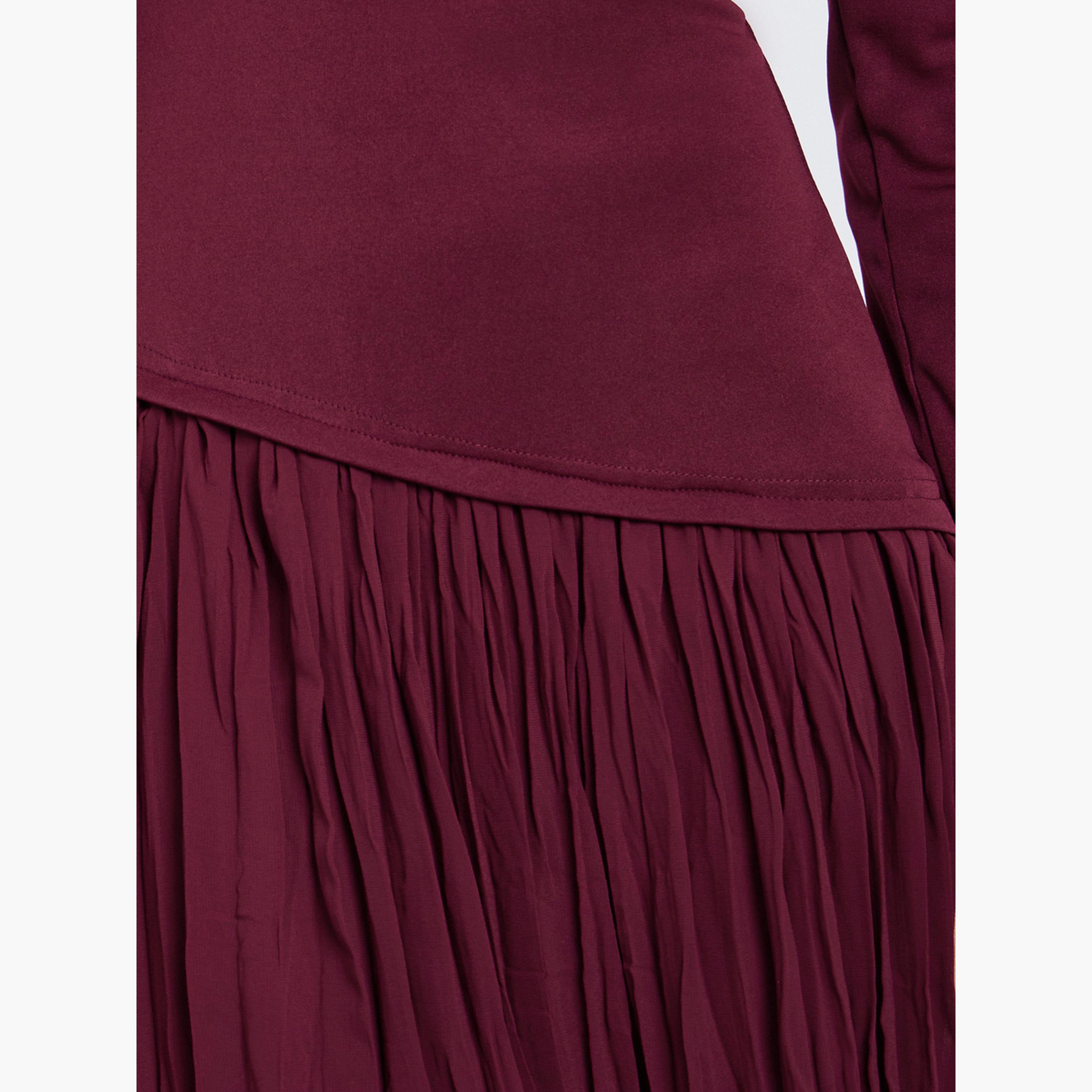 ستايلي - فستان ماكسي بلون أحمر داكن مطوي على شكل حرف A-women-clothing-dresses-image-3