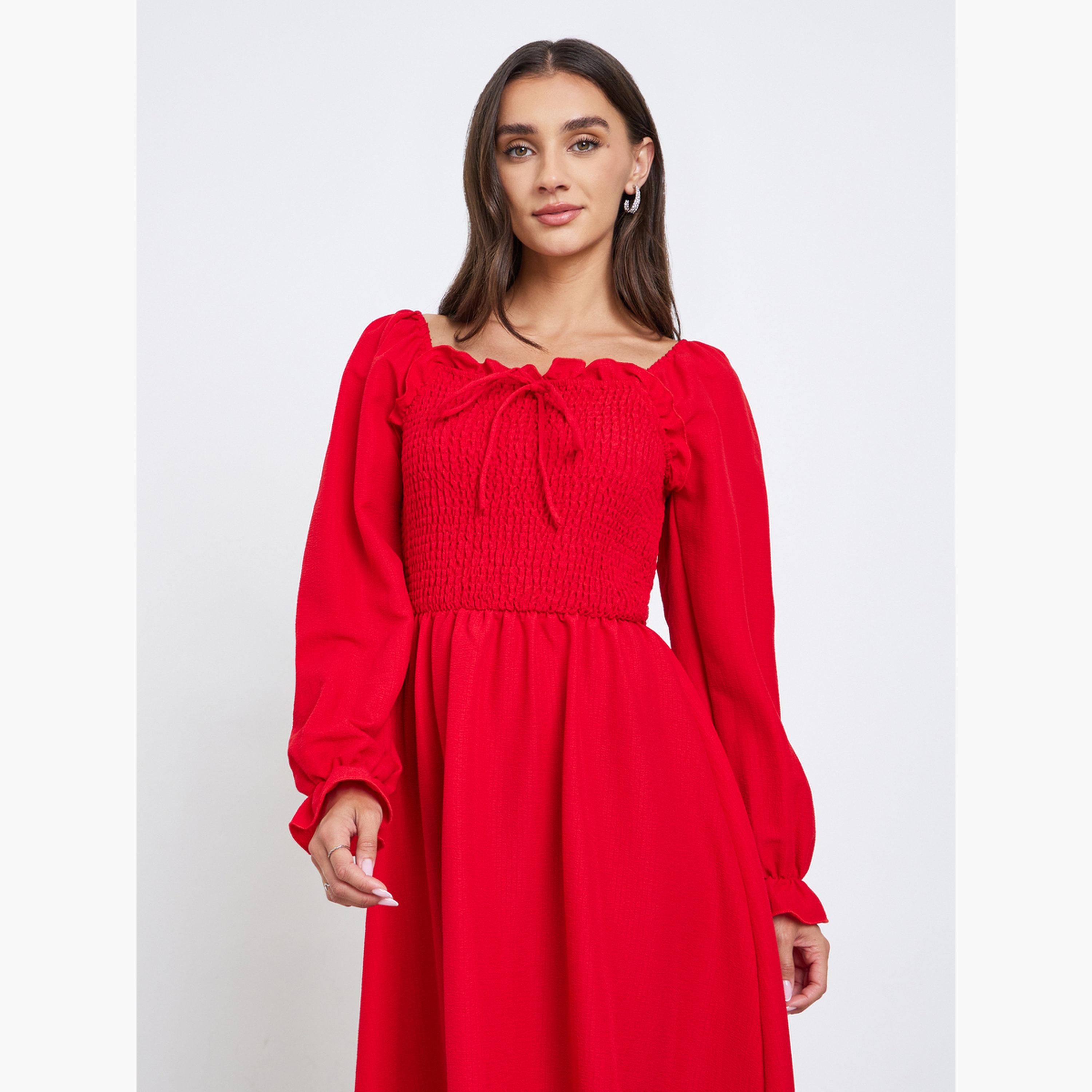 Styli Women Red Maxi Dress with Tie-Up Detail-women-clothing-dresses-image-3