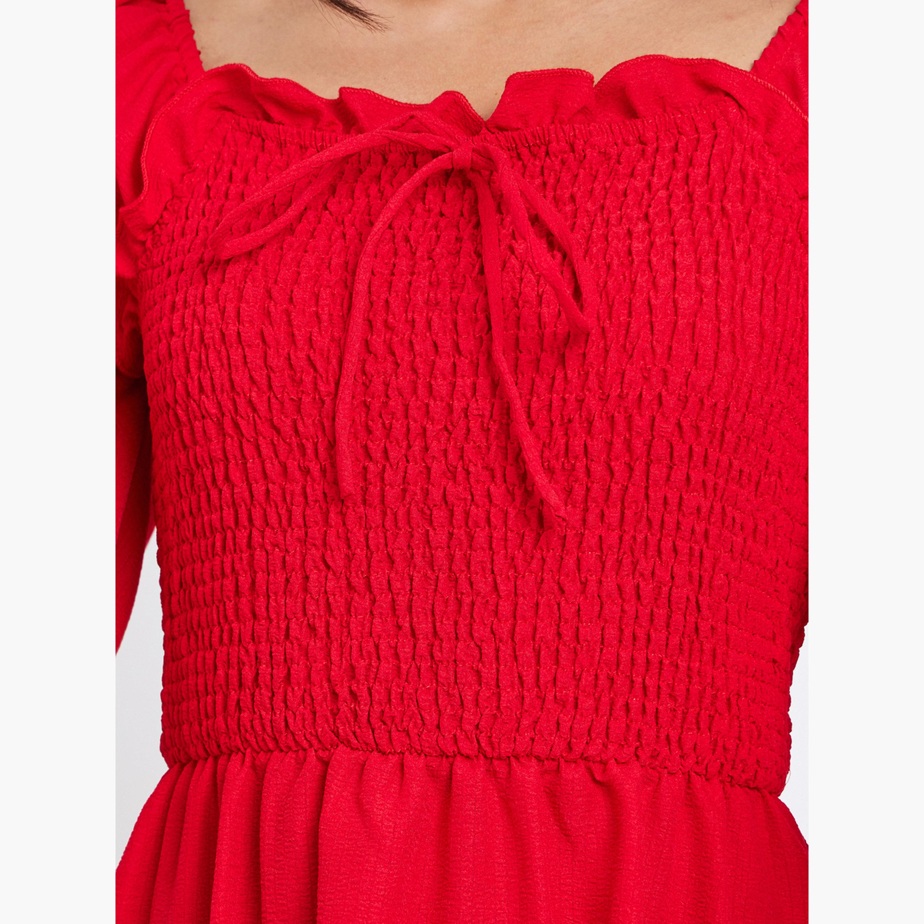 ستايلي - فستان ماكسي أحمر مع تفاصيل ربطة عنق للنساء-women-clothing-dresses-image-5