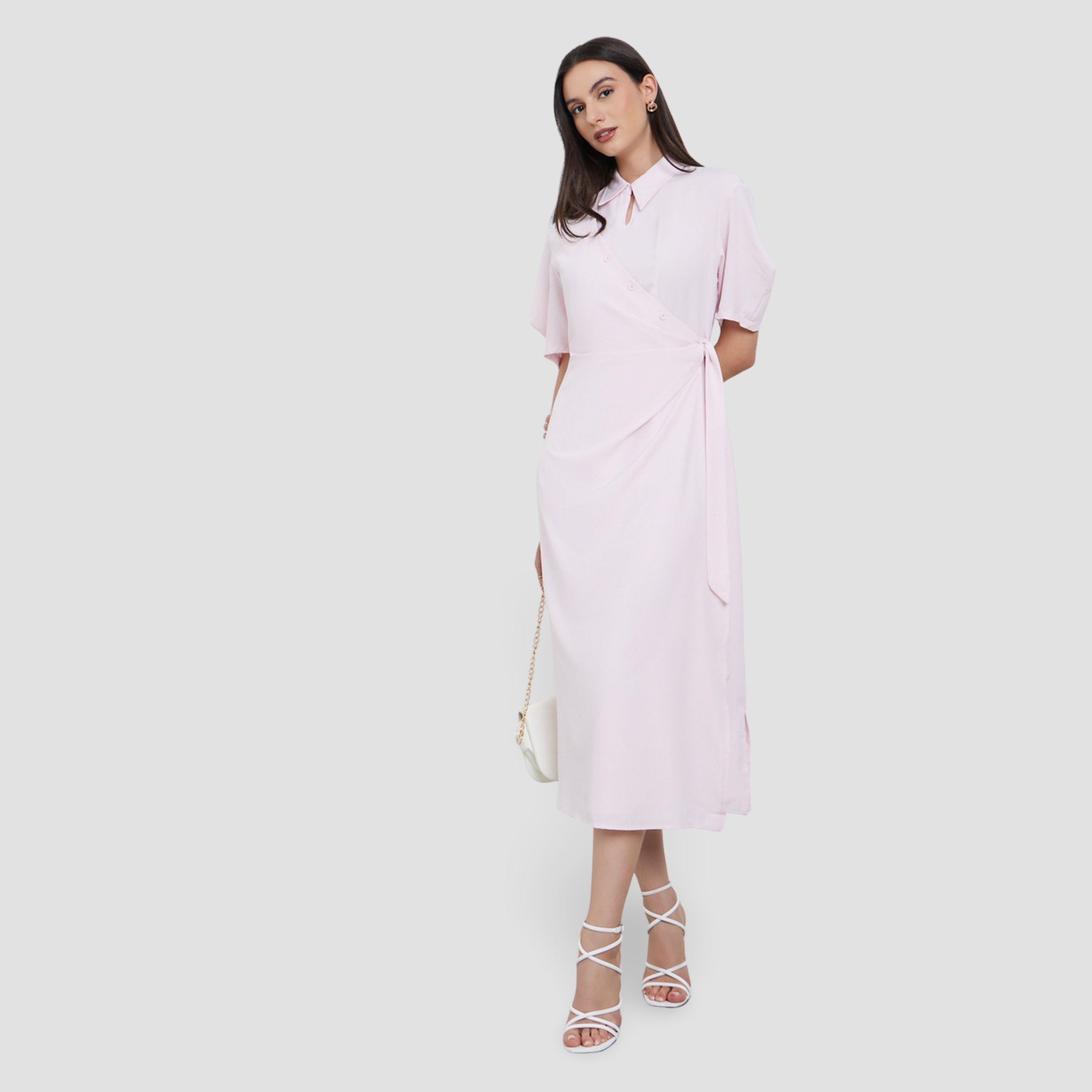 Styli Light Pink Midi Wrap Dress-women-clothing-dresses-image-1