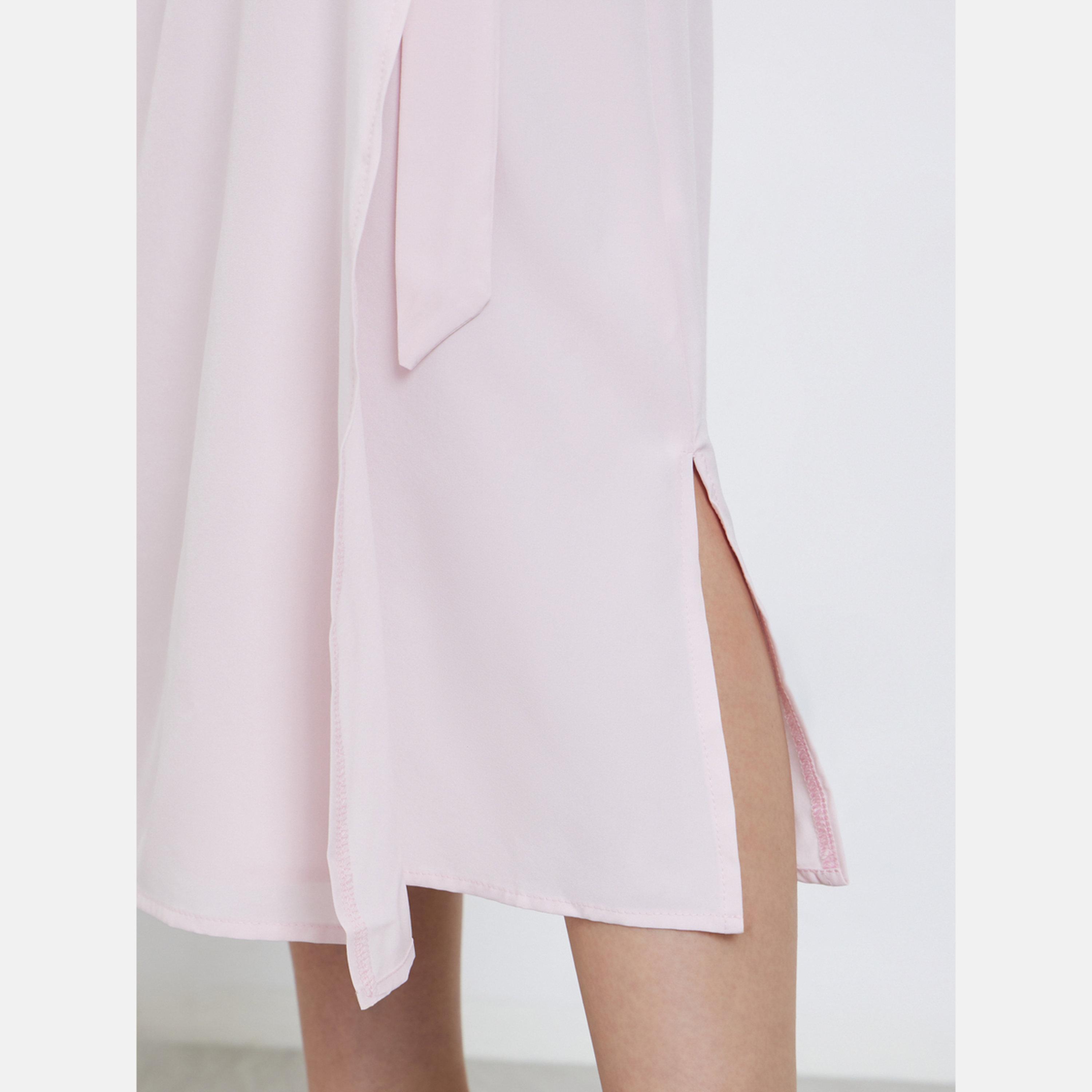 Styli Light Pink Midi Wrap Dress-women-clothing-dresses-image-5