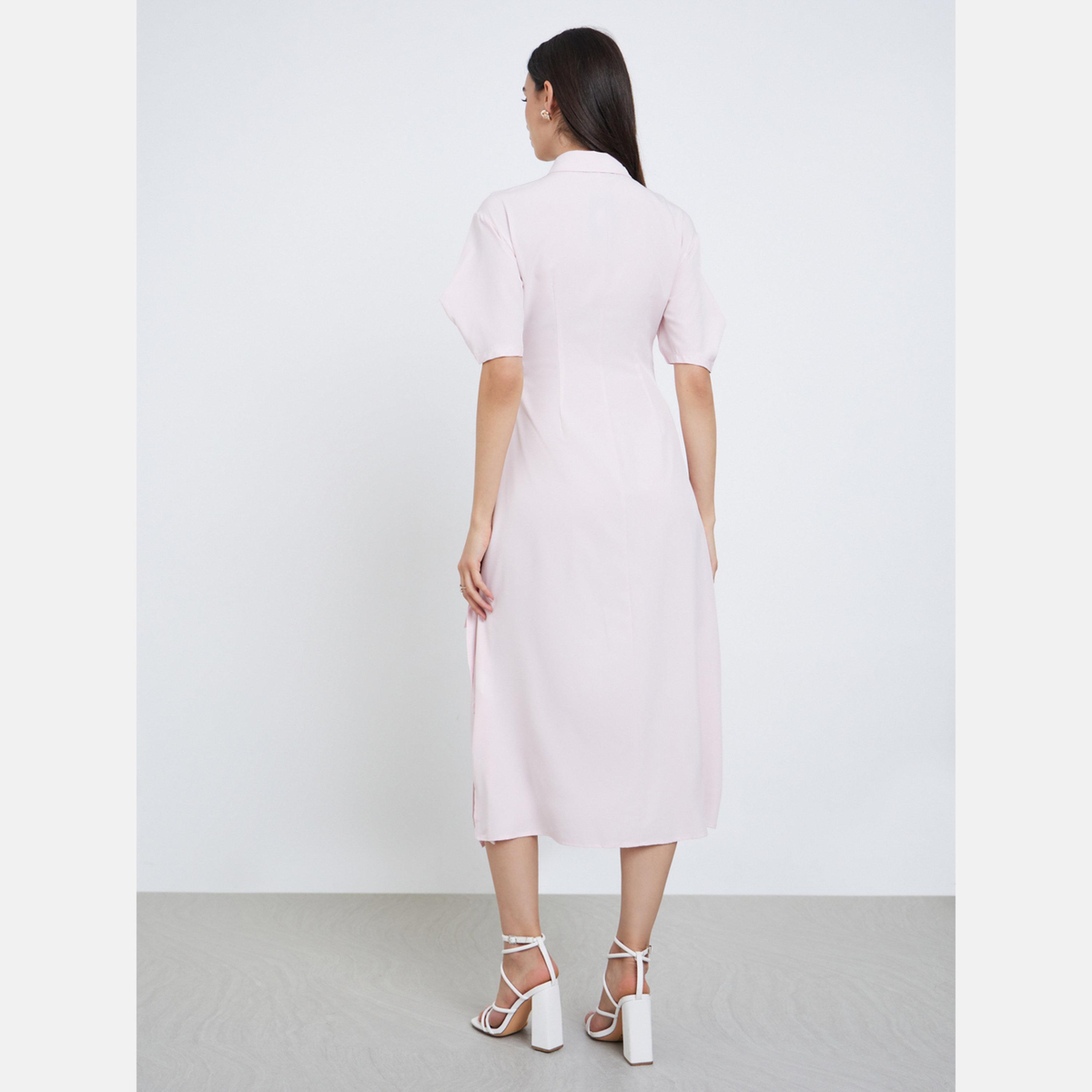 Styli Light Pink Midi Wrap Dress-women-clothing-dresses-image-6