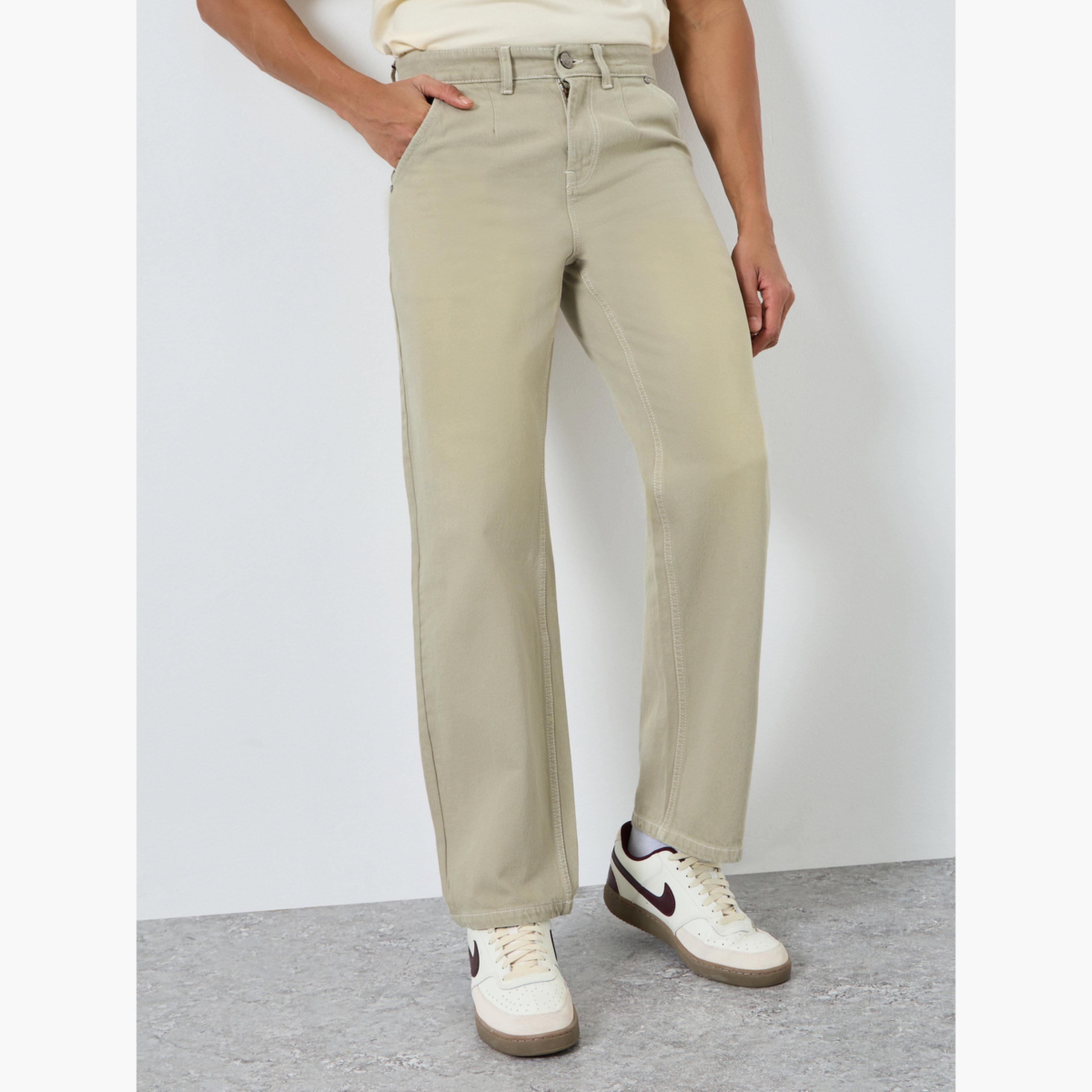 Styli Men Beige Relaxed Fit Pleated Jeans-men-clothing-bottoms-jeans-image-1