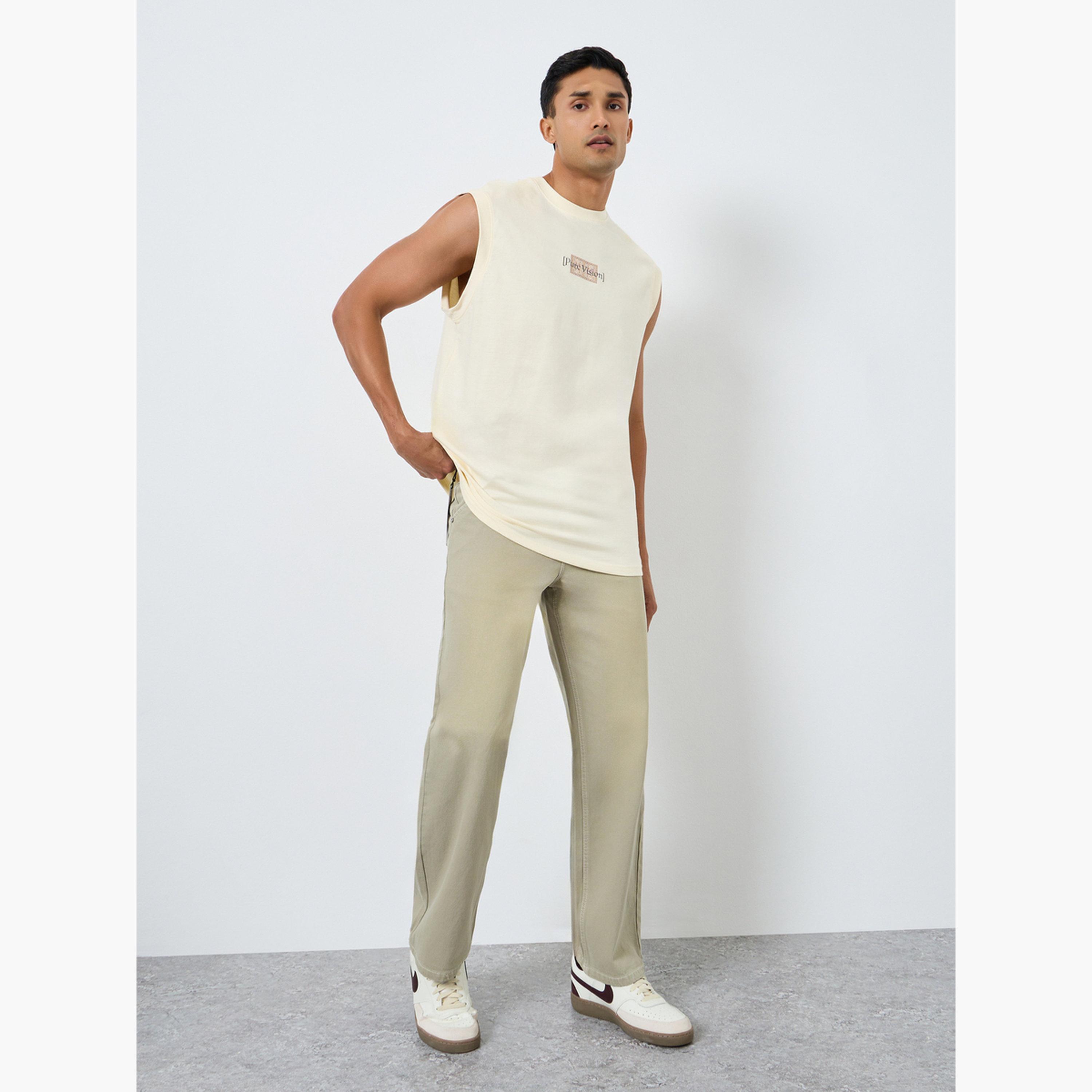 Styli Men Beige Relaxed Fit Pleated Jeans-men-clothing-bottoms-jeans-image-2