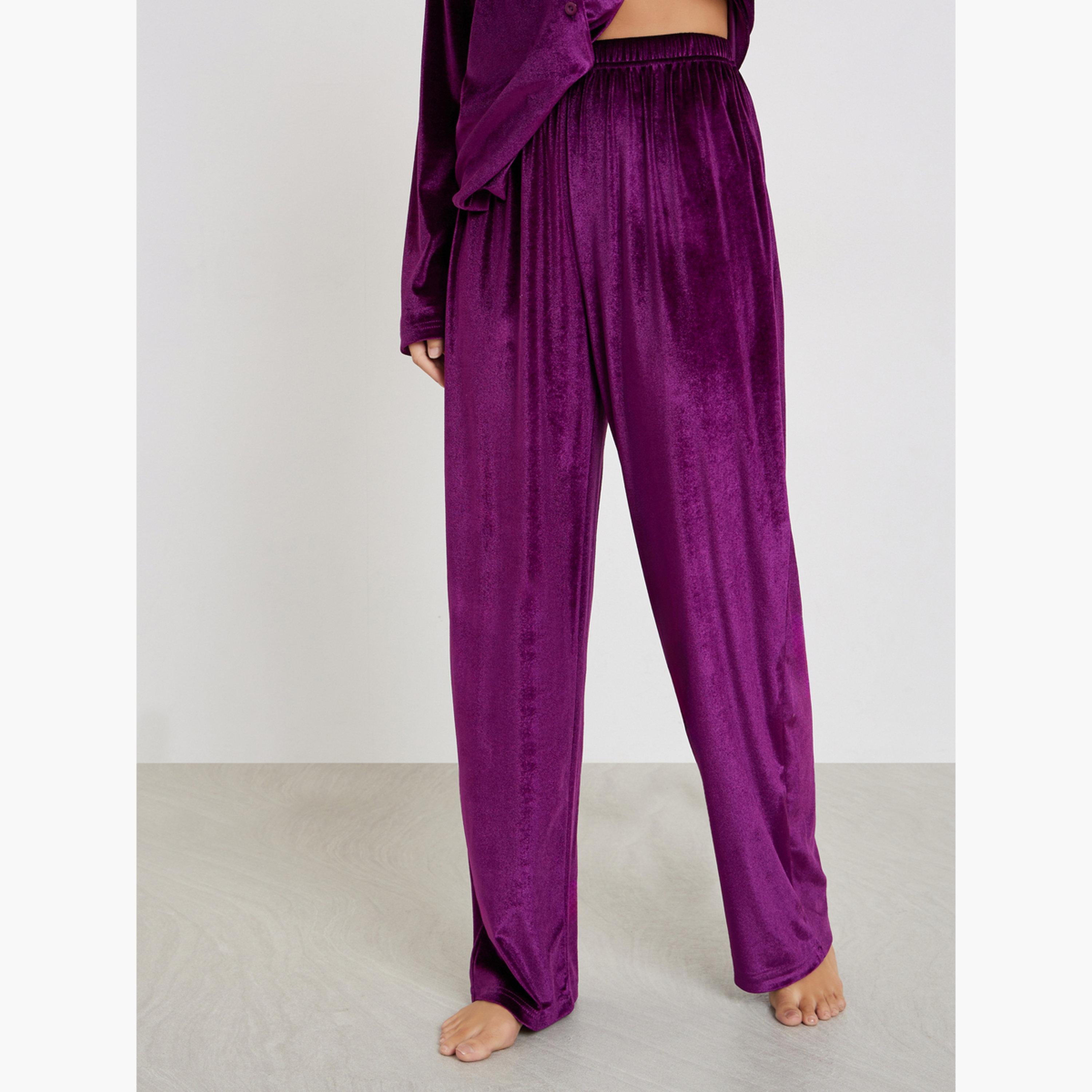ستايلي - بيجاما قميص مخملي بأزرار للنساء-women-clothing-nightwear-pyjamas-longsets-image-4