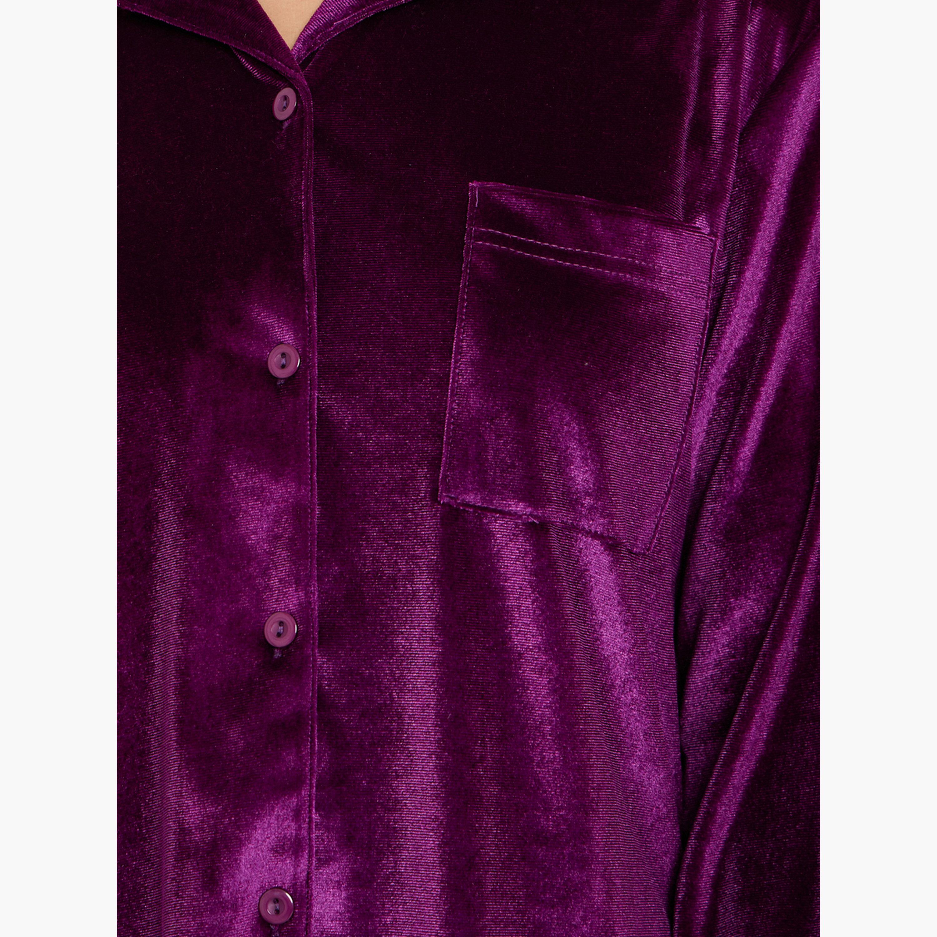 ستايلي - بيجاما قميص مخملي بأزرار للنساء-women-clothing-nightwear-pyjamas-longsets-image-5