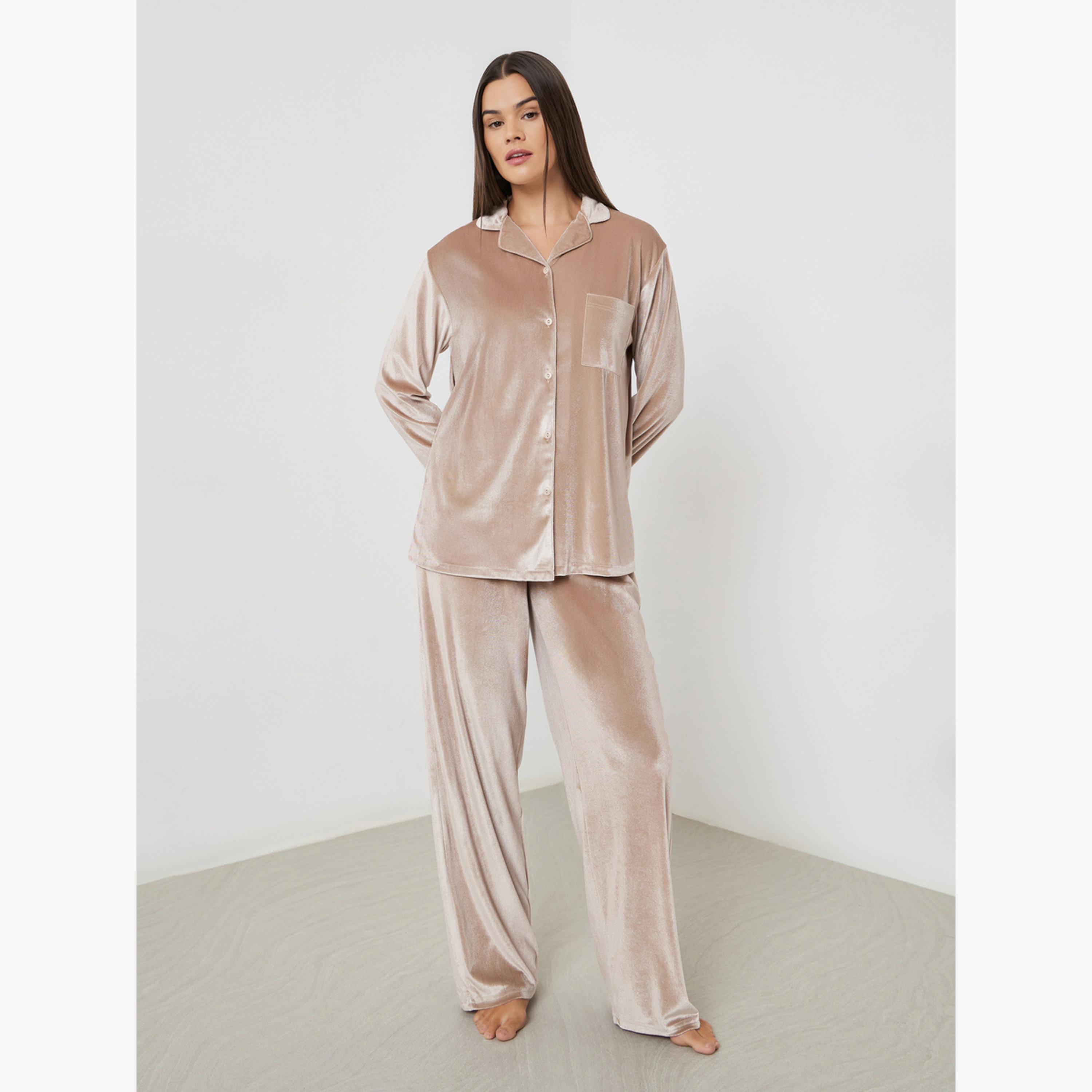 ستايلي - بيجاما مخمل بأزرار-women-clothing-nightwear-pyjamas-longsets-image-1