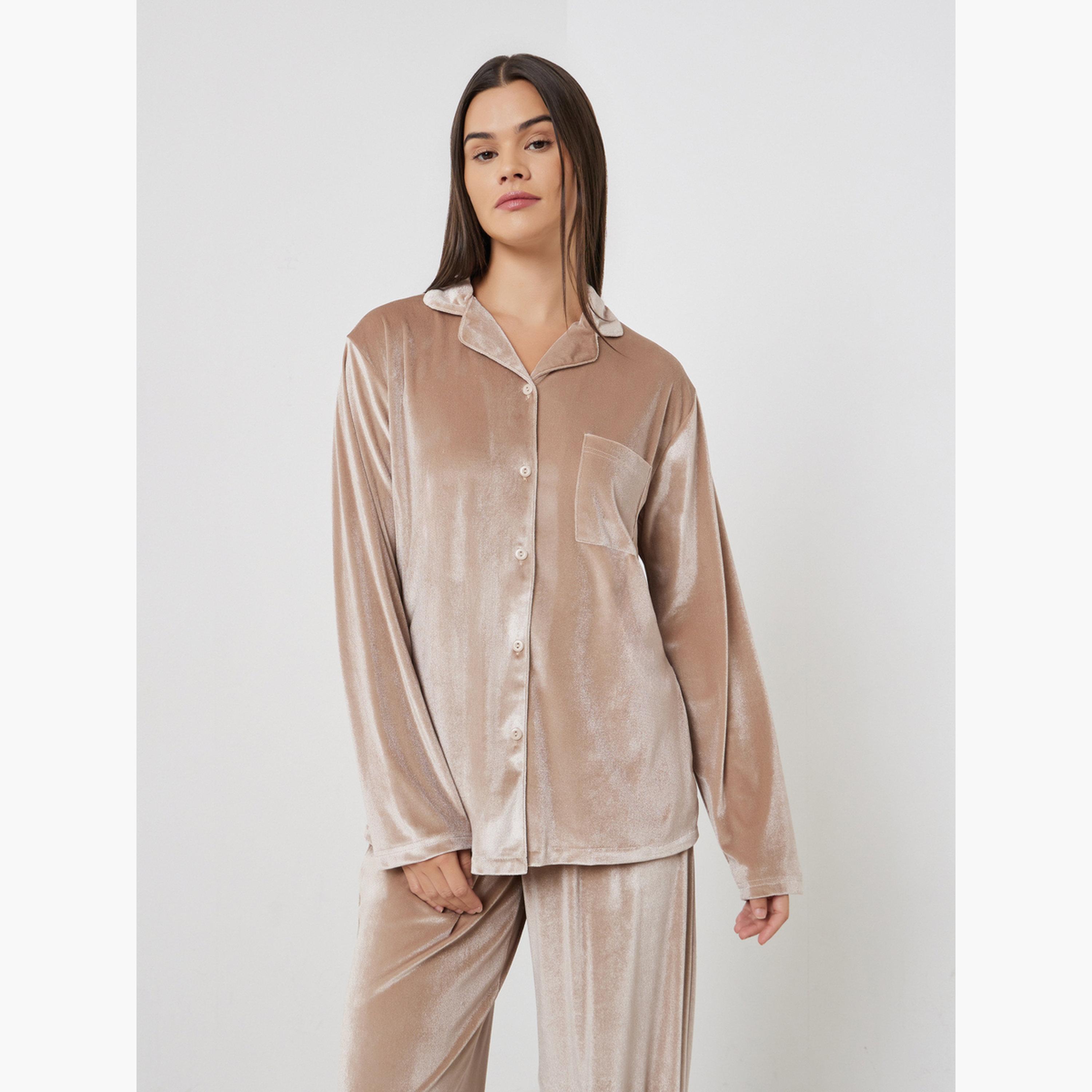 ستايلي - بيجاما مخمل بأزرار-women-clothing-nightwear-pyjamas-longsets-image-2
