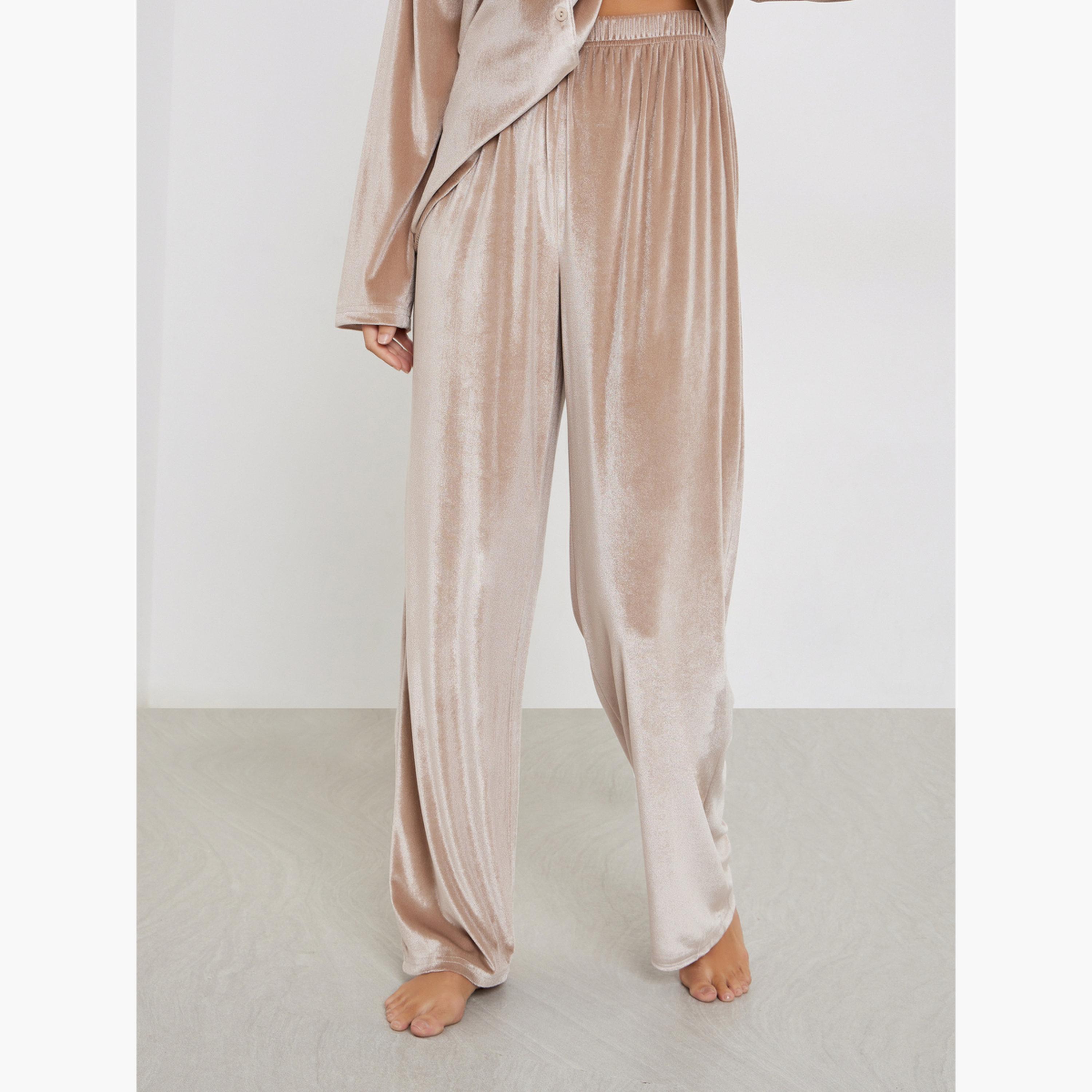 Styli Velvet Button Placket Shirt and Pyjama Set-women-clothing-nightwear-pyjamas-longsets-image-4