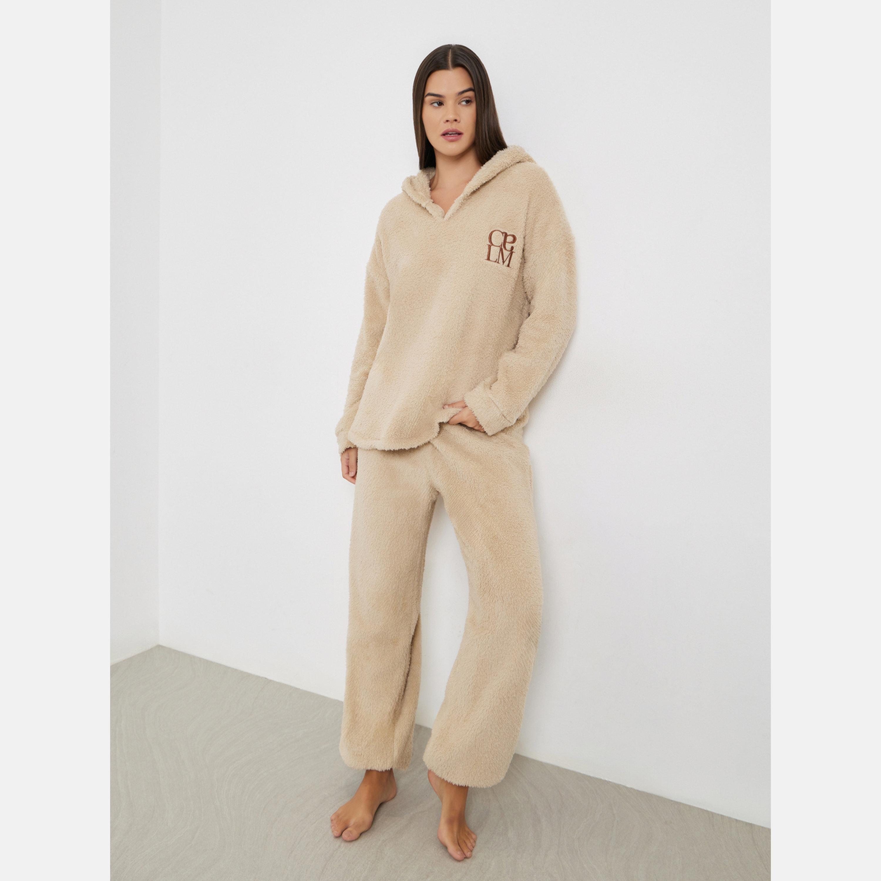 Styli Embroidered Slogan Fleece Hoodie and Joggers Set-women-clothing-nightwear-pyjamas-longsets-image-1