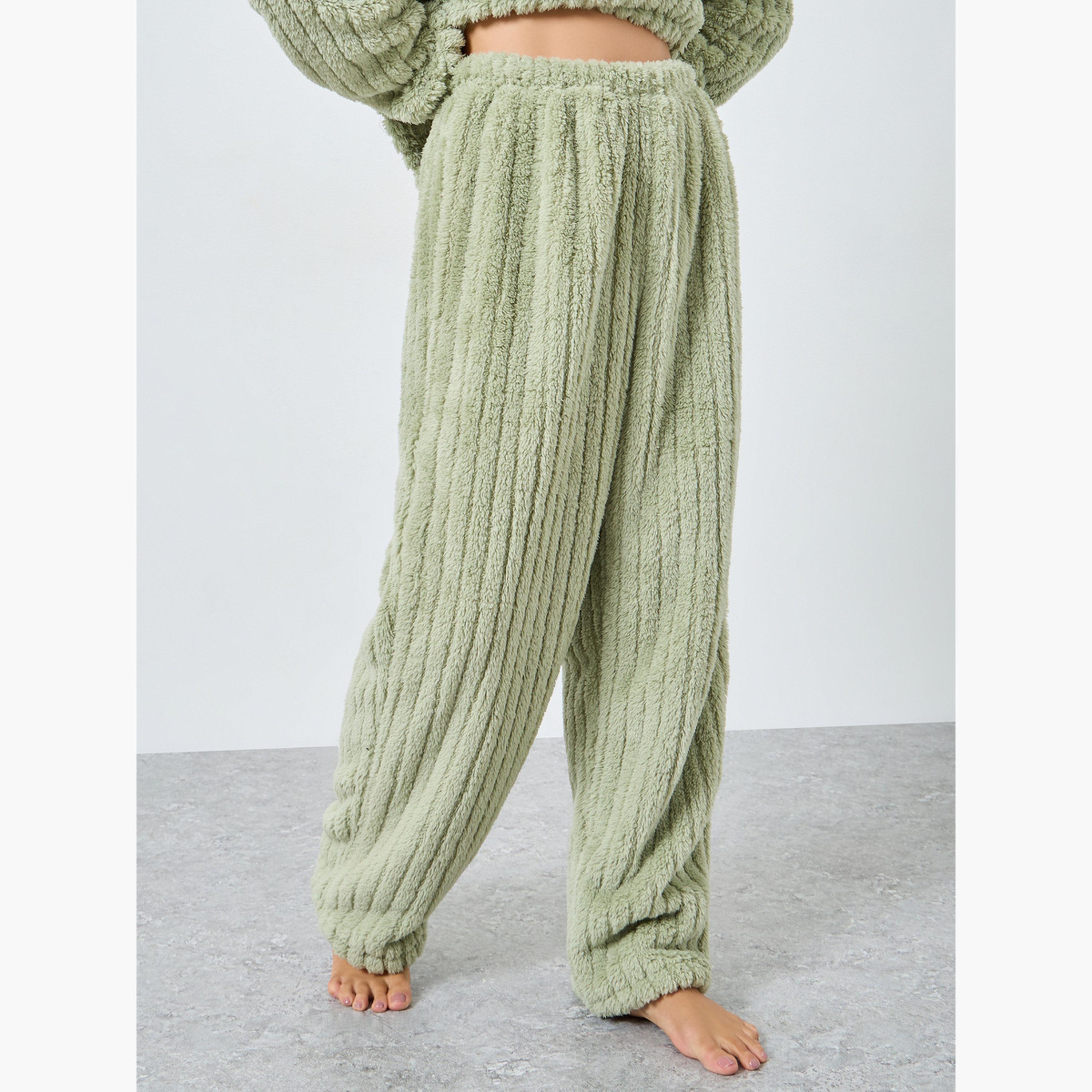 ستايلي - بيجاما قميص من الصوف السميك المضلع مع أكتاف منسدلة للنساء-women-clothing-nightwear-pyjamas-longsets-image-3