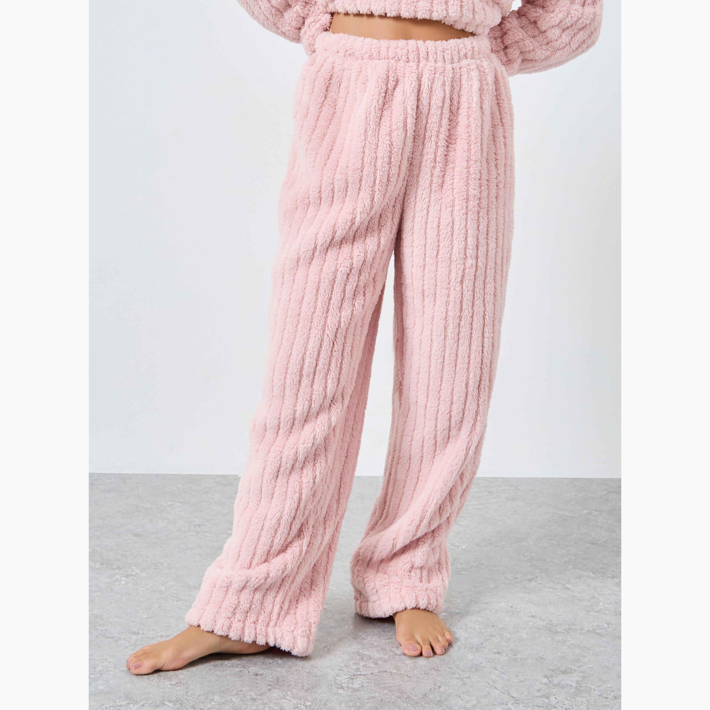 ستايلي - بيجاما قميص من الصوف السميك المضلع مع أكتاف منسدلة للنساء-women-clothing-nightwear-pyjamas-longsets-image-4