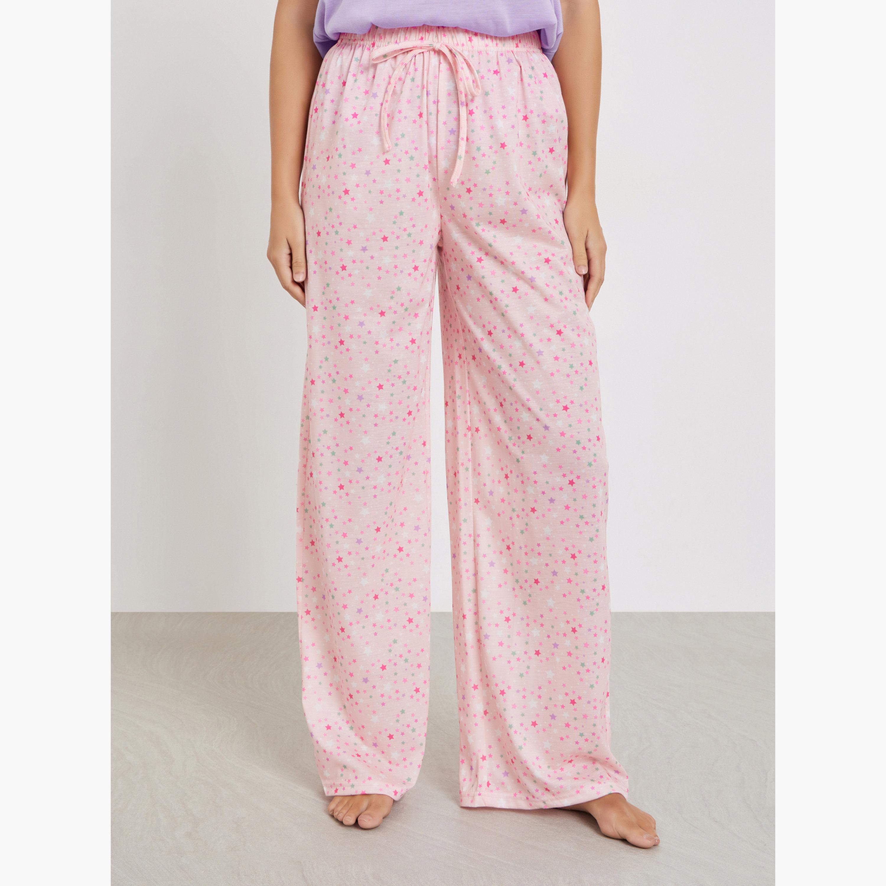Styli Women Foil Print Dropped Shoulder T-Shirt and Star Print Pyjama Set-women-clothing-nightwear-pyjamas-longsets-image-4
