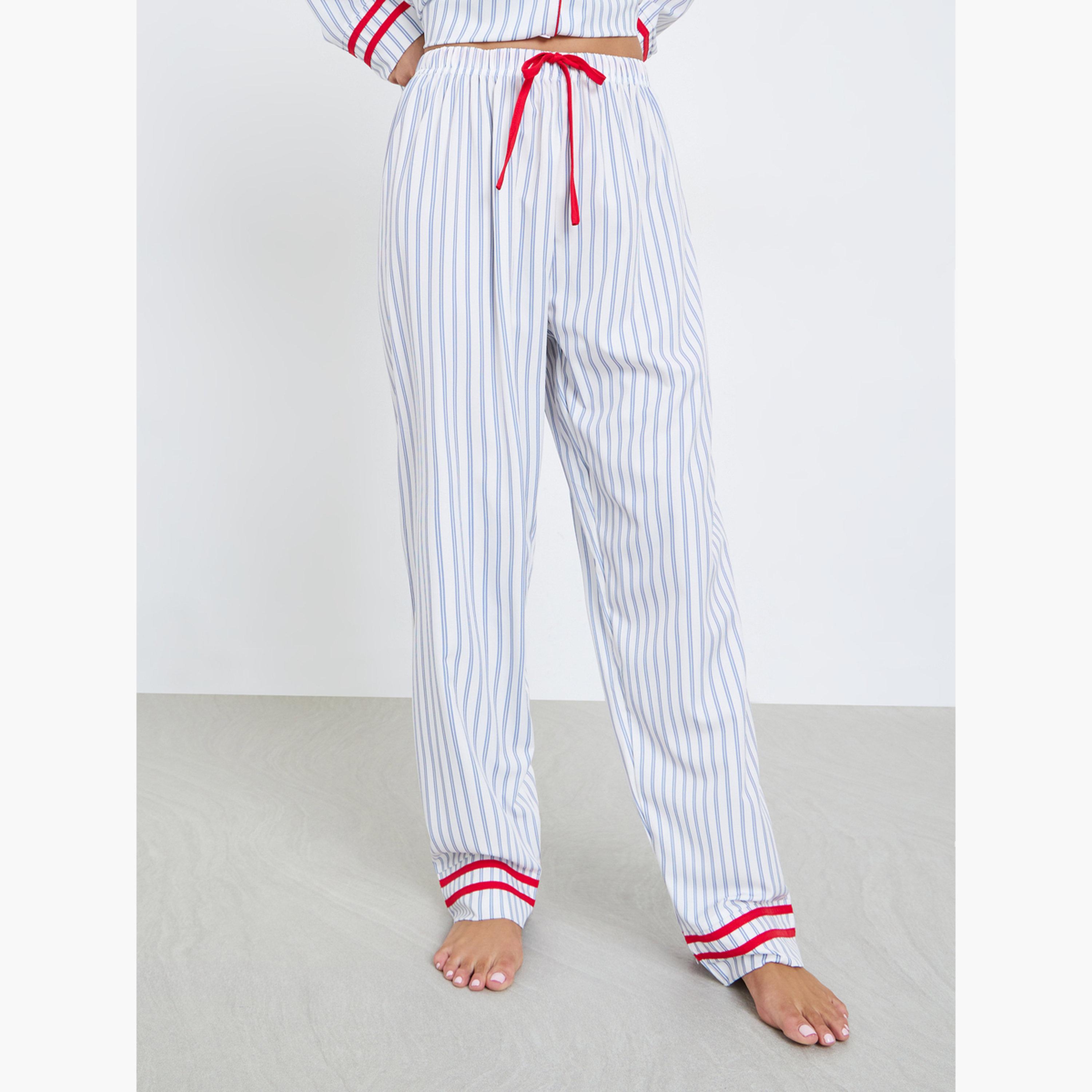 Styli Striped Contrast Trim Piping Shirt and Pyjama Set-women-clothing-nightwear-pyjamas-longsets-image-4