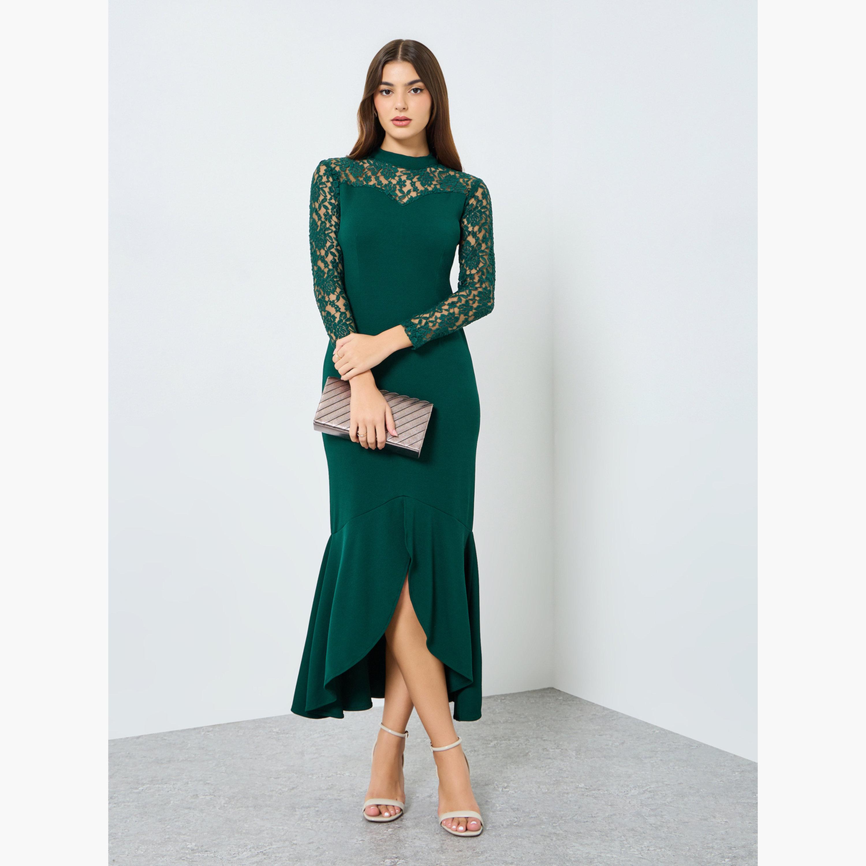 mermaid hem midi dress Olive Lace Sleeveless Mermaid Hem Midi Dress