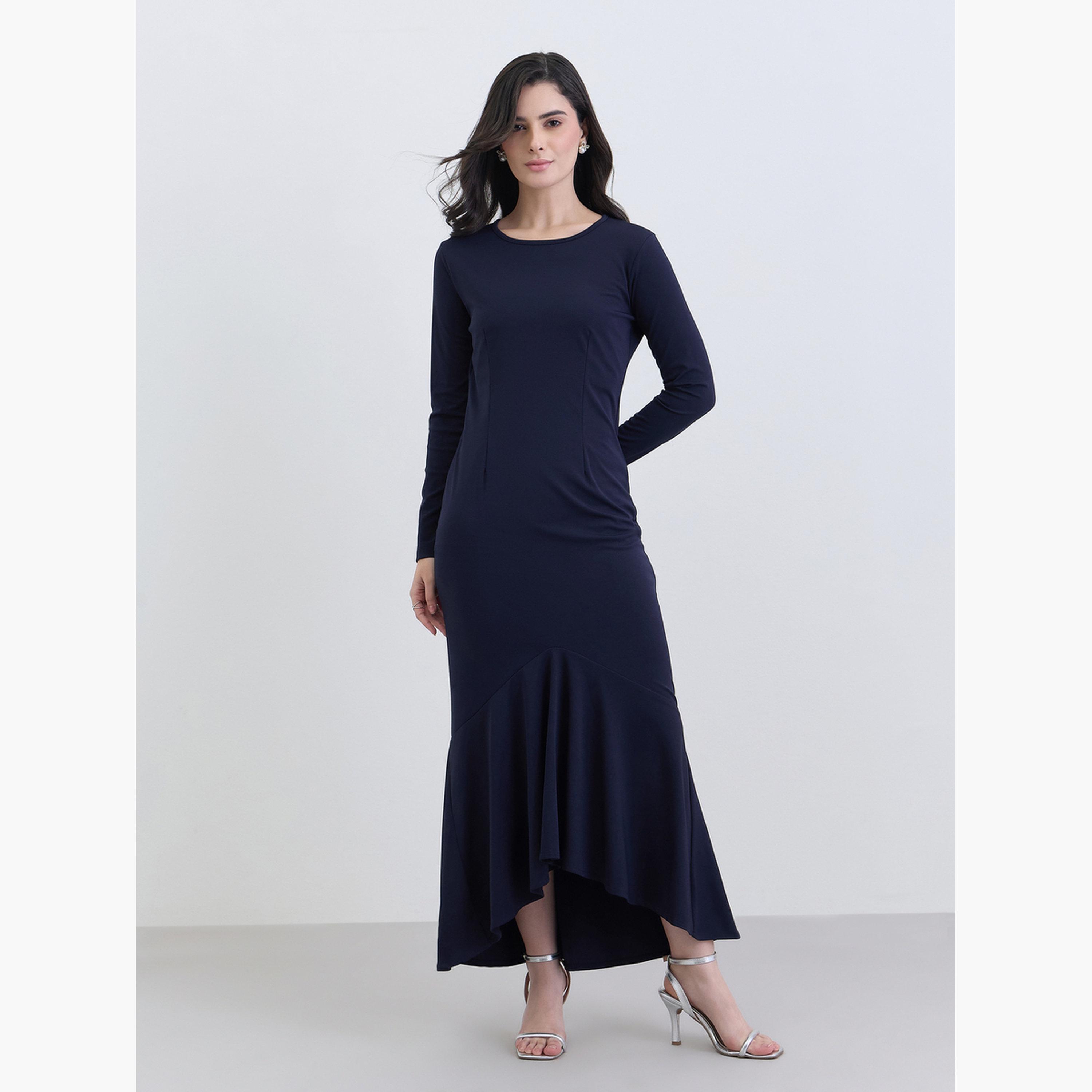 فستان طويل بأكمام طويلة وحافة ميرميد-women-clothing-dresses-image-1
