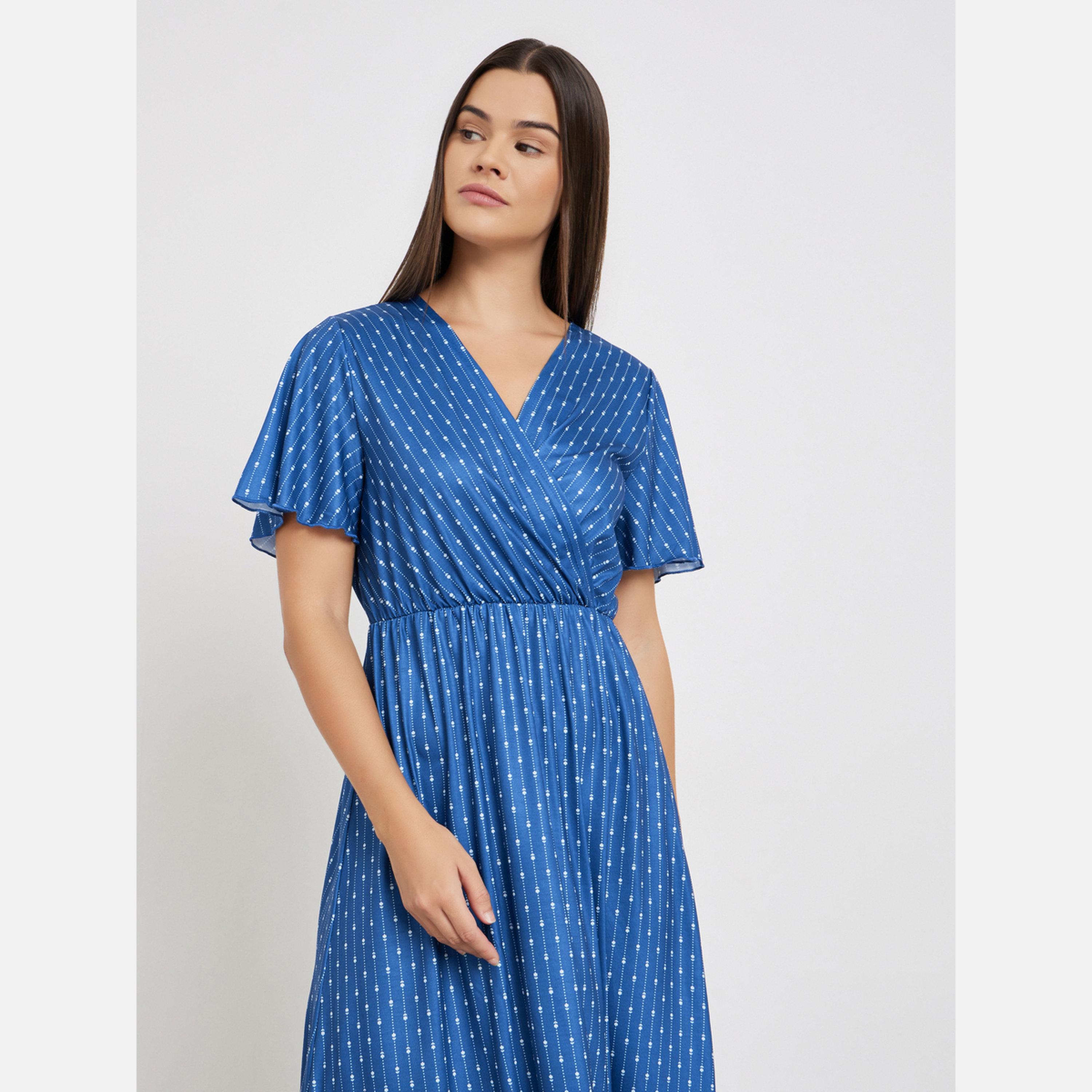 ستايلي - فستان نوم مطبوع بتصميم ملفوف بأكمام قصيرة-women-clothing-nightwear-nighties-image-2