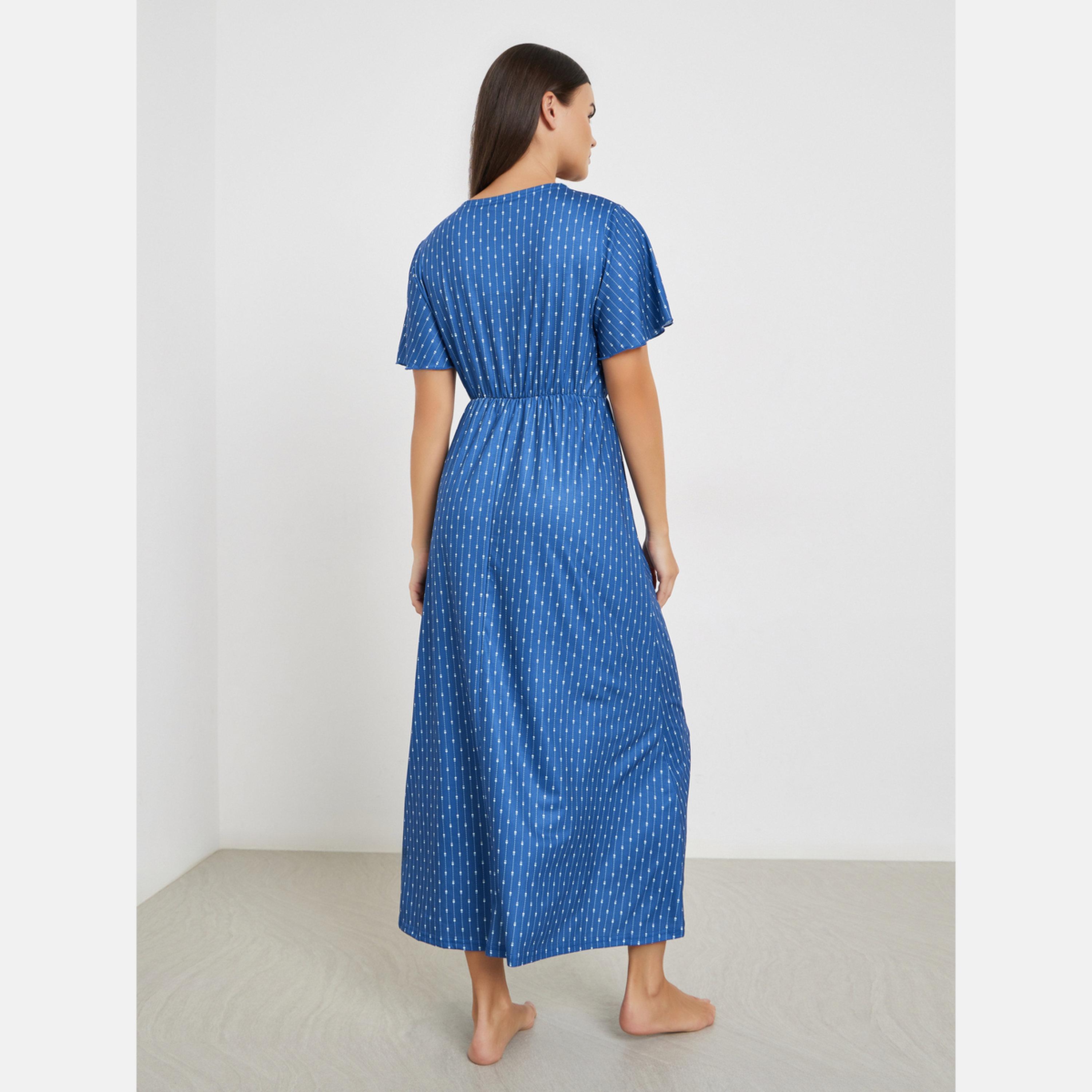 Styli Printed Wrap Look Flared Short Sleeve Nightdress-women-clothing-nightwear-nighties-image-4