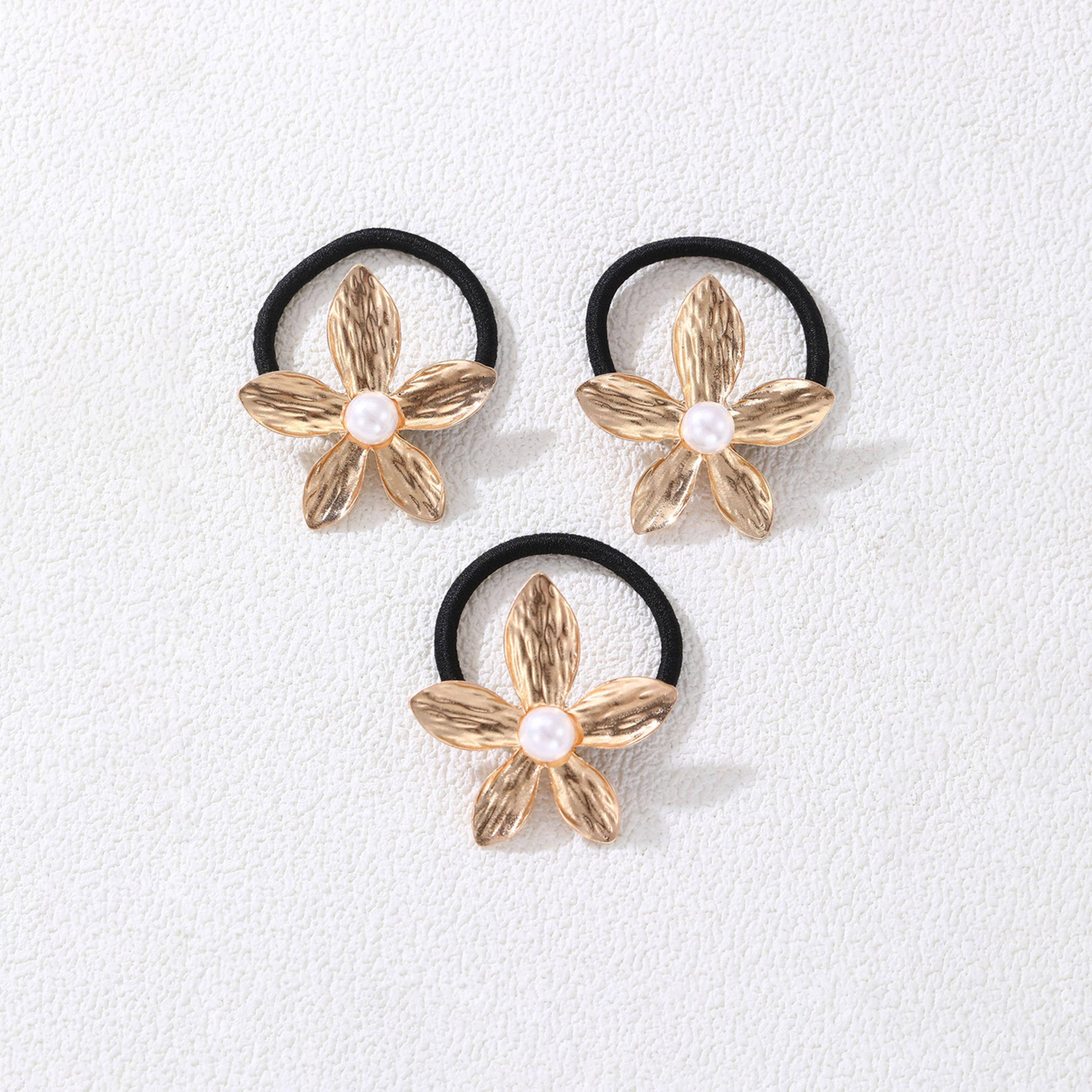 Take Two Set of 3 - Flower Shape Faux Pearl Hair Tie-women-hairaccessories-others-image-1