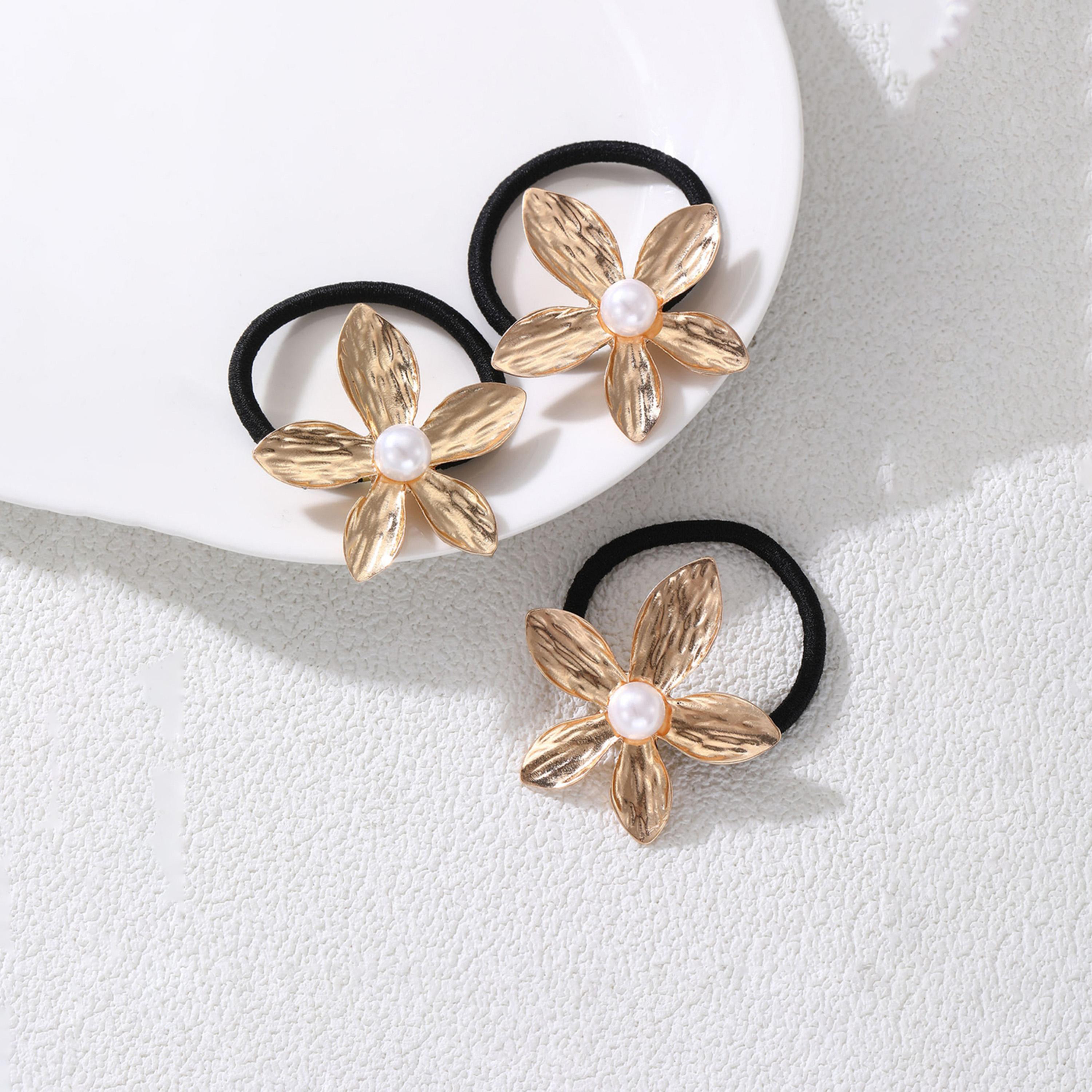 Take Two Set of 3 - Flower Shape Faux Pearl Hair Tie-women-hairaccessories-others-image-3