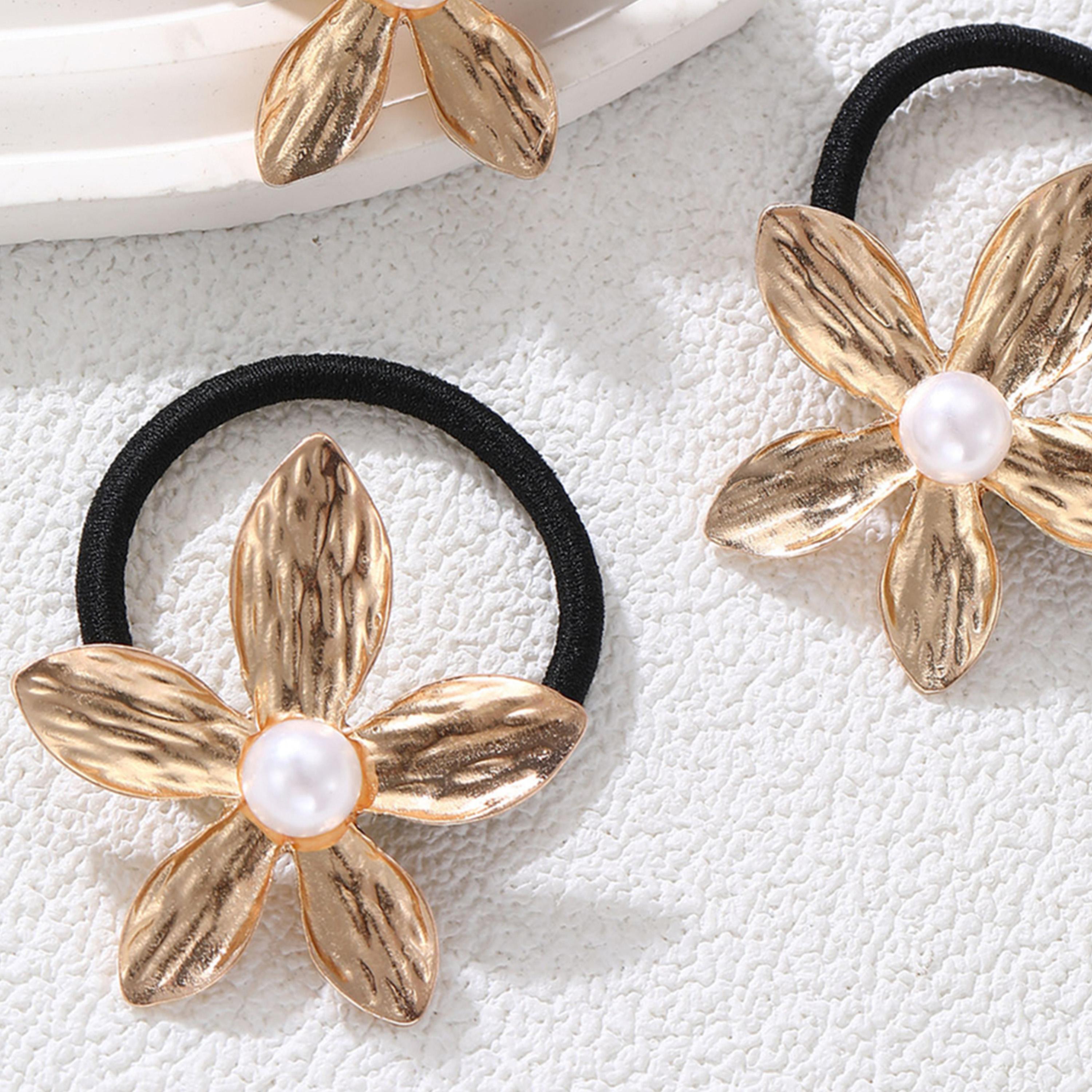 Take Two Set of 3 - Flower Shape Faux Pearl Hair Tie-women-hairaccessories-others-image-5
