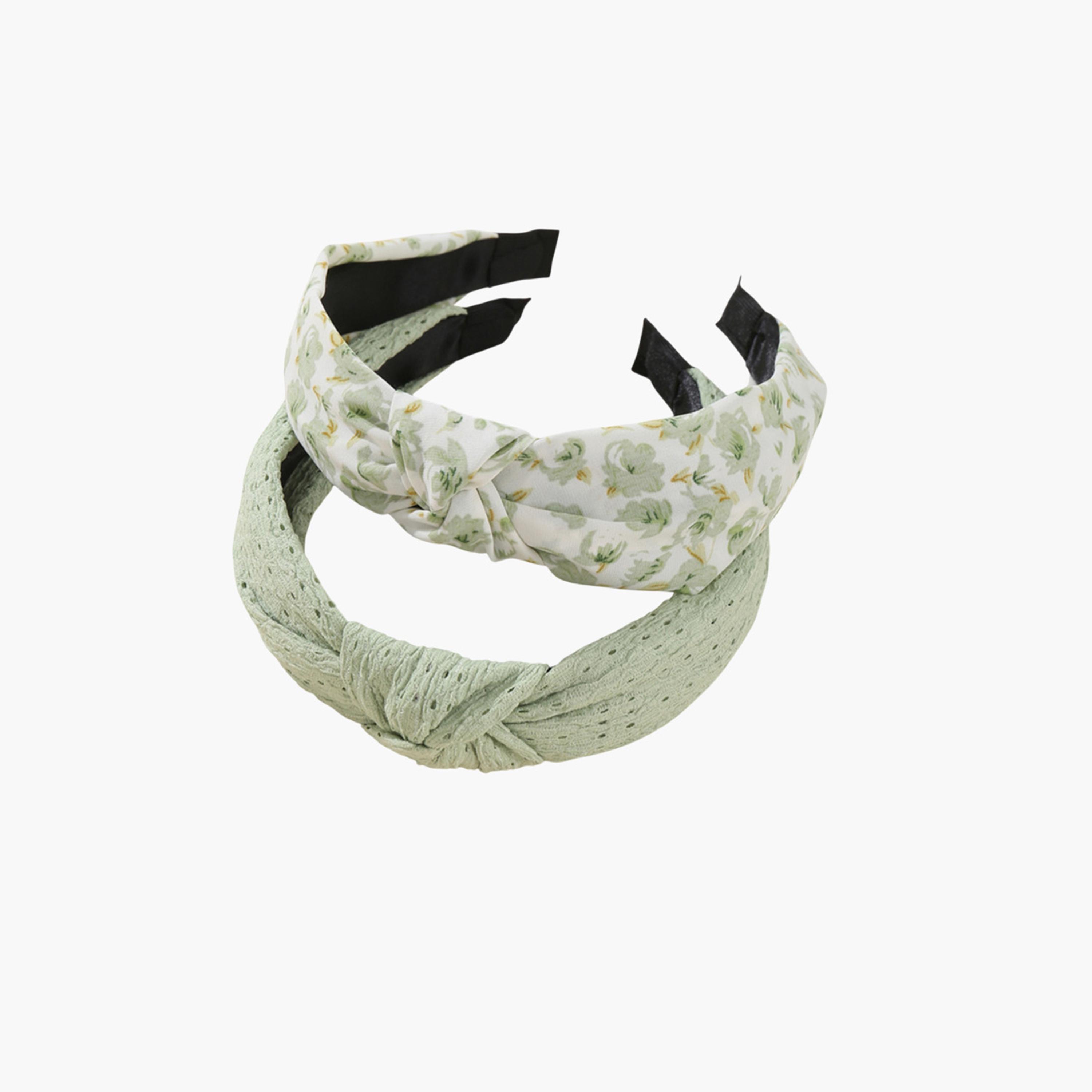 Take Two Set of 2 - Green Knot Detail Headband-women-hairaccessories-bands-image-1