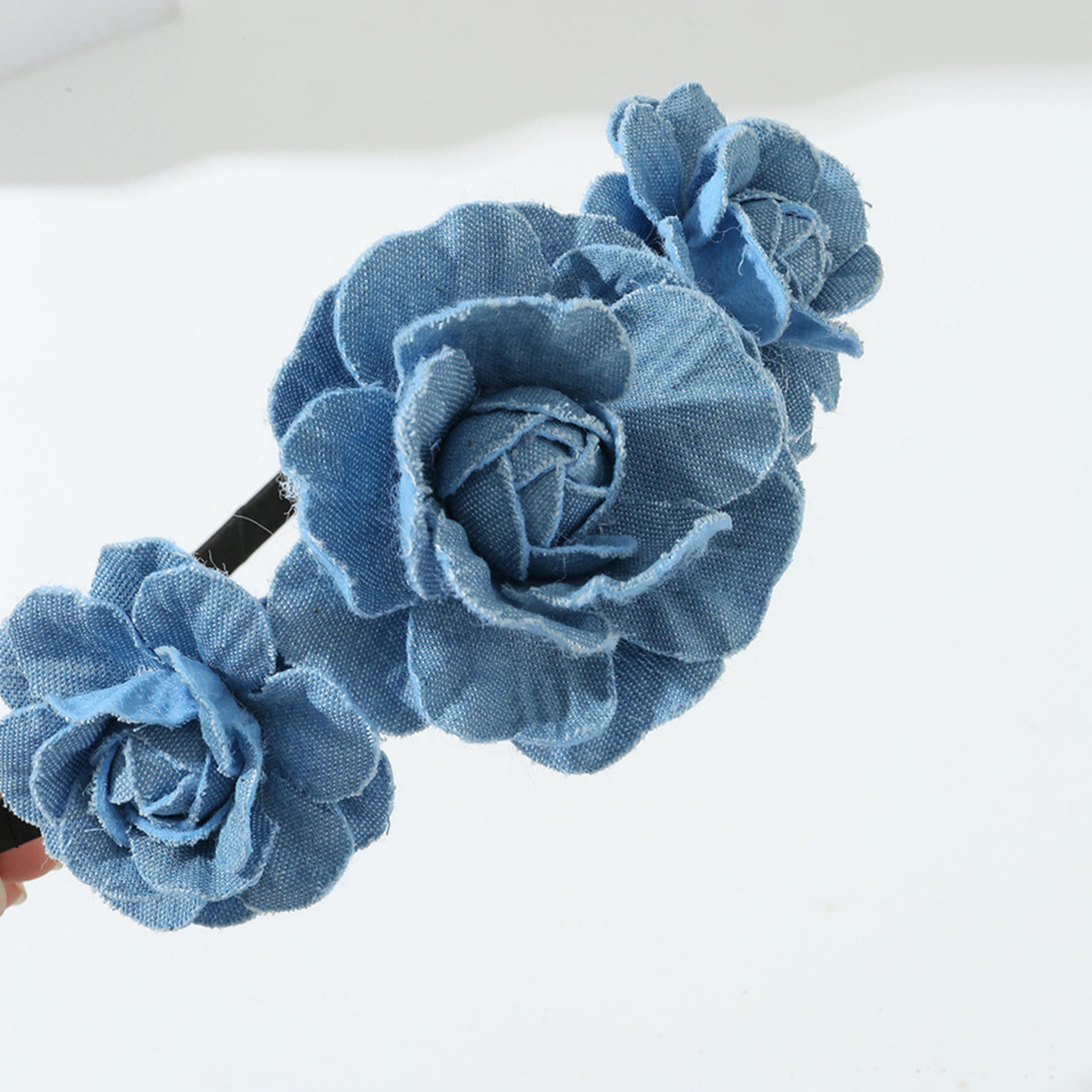 تيك تو - بندانة رأس من قماش الدنيم الأزرق على شكل زهرة-women-hairaccessories-bands-image-3