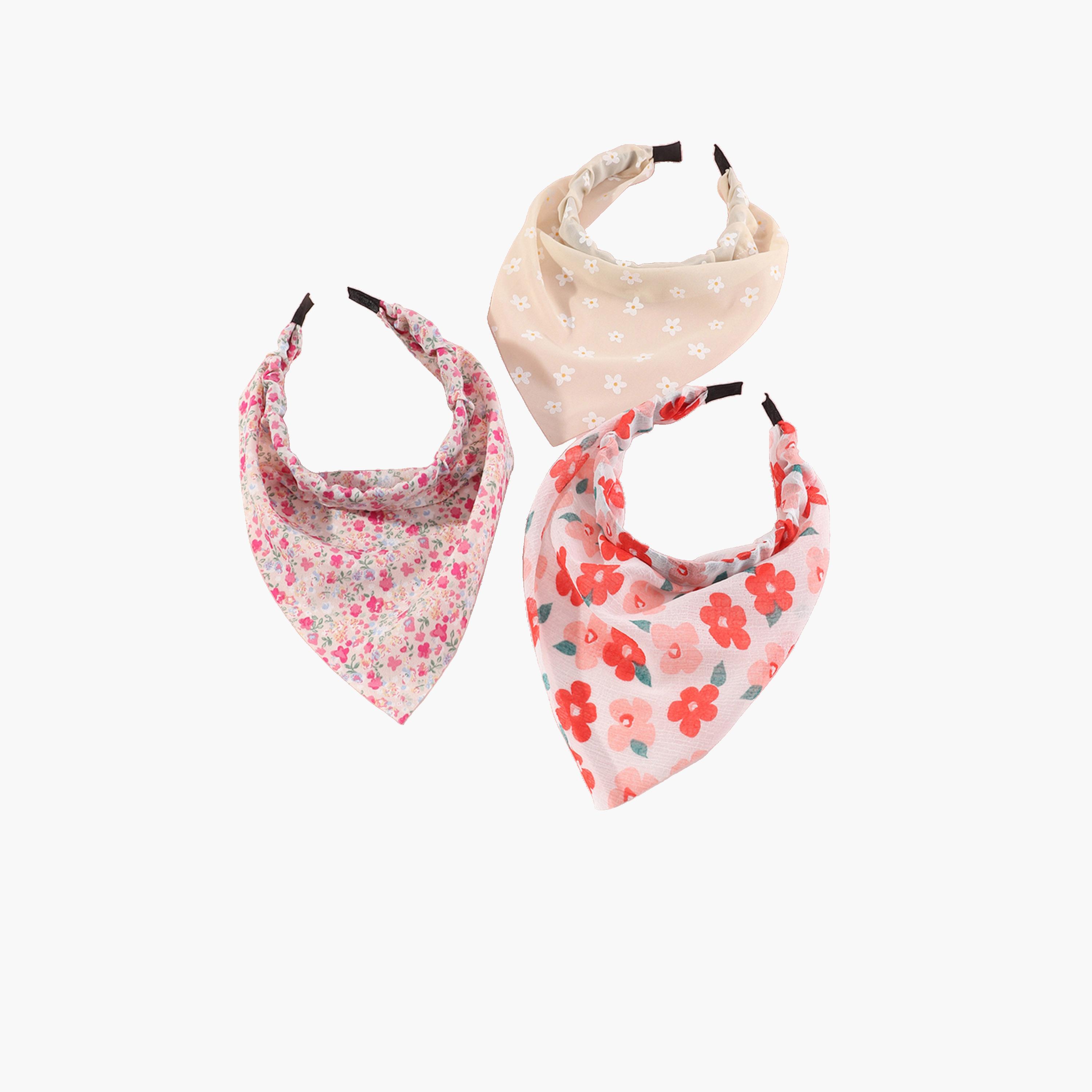 Take Two Set of 3 - Floral Printed Triangle Headscarf-women-hairaccessories-others-image-1