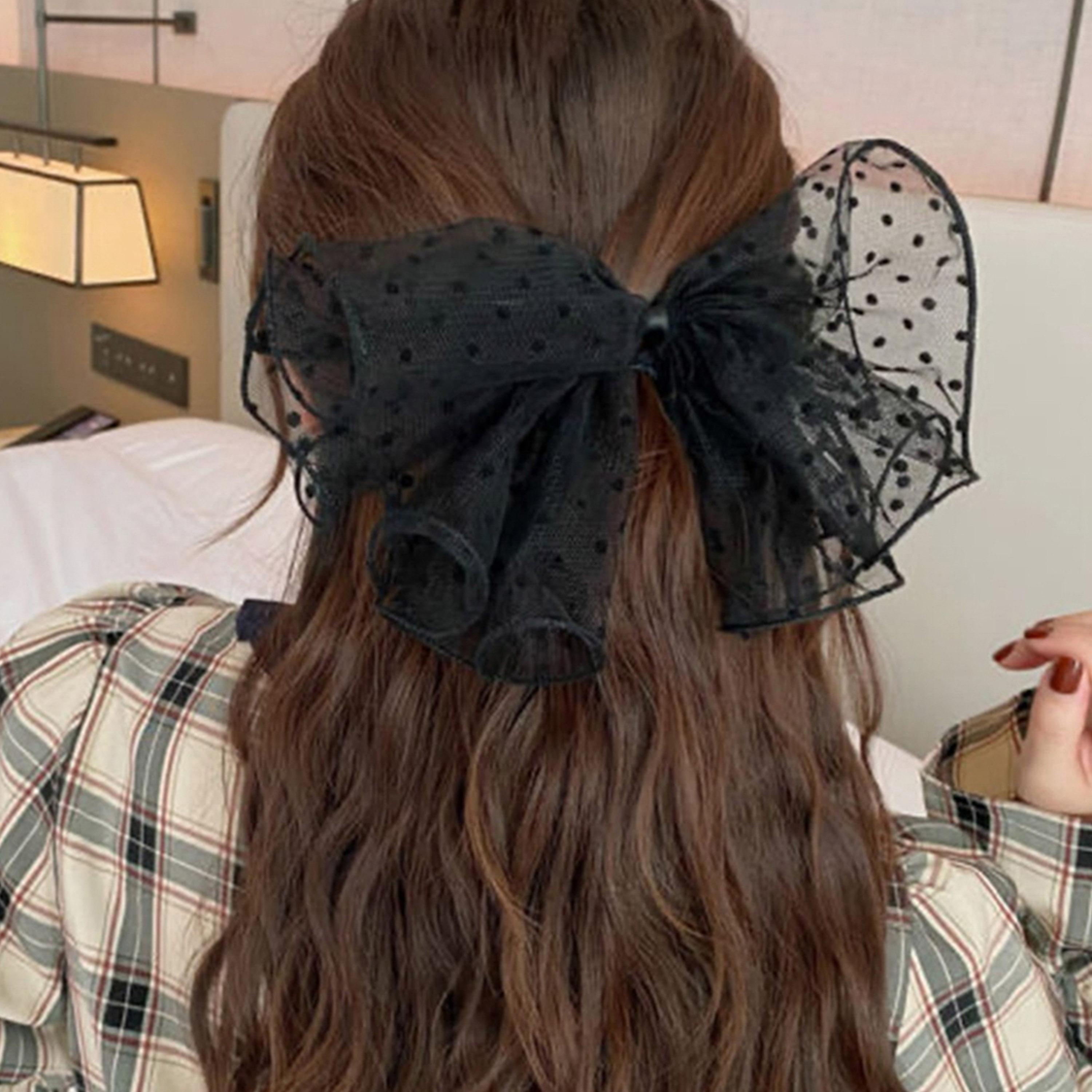 تيك تو - مشبك شعر شبكي منقط على شكل فيونكة-women-hairaccessories-clips-image-2
