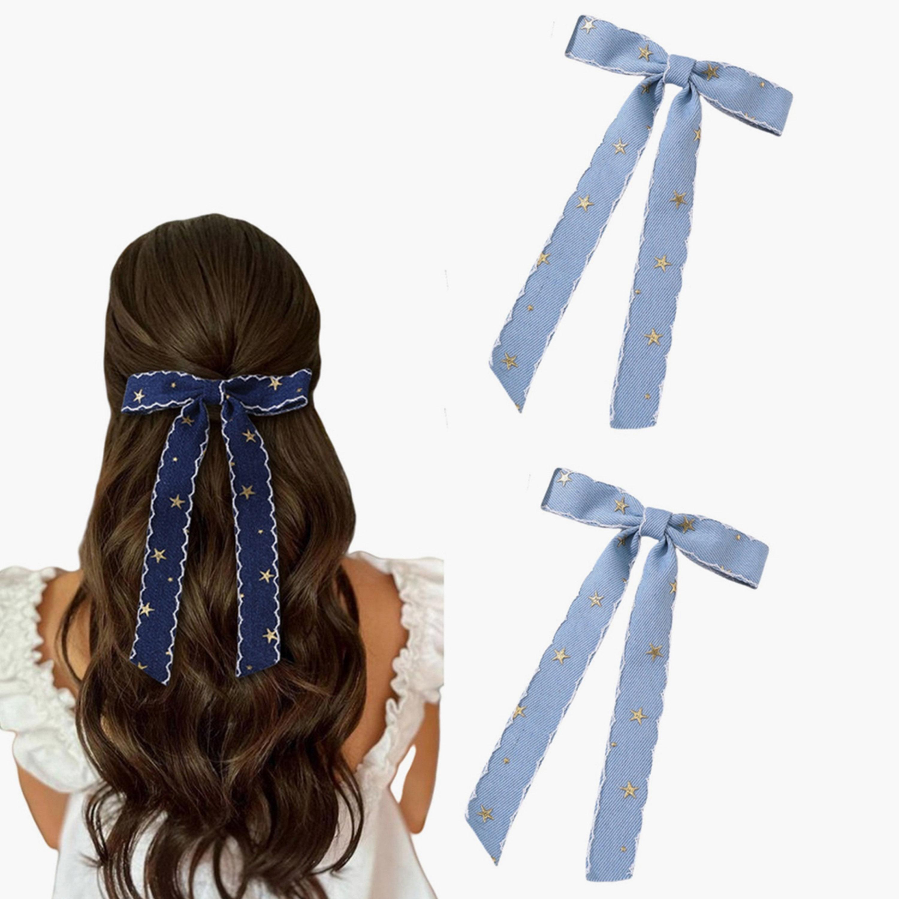 تيك تو - طقم قطعتين - مشبك شعر على شكل فيونكة مطبوعة على شكل نجمة-women-hairaccessories-clips-image-3
