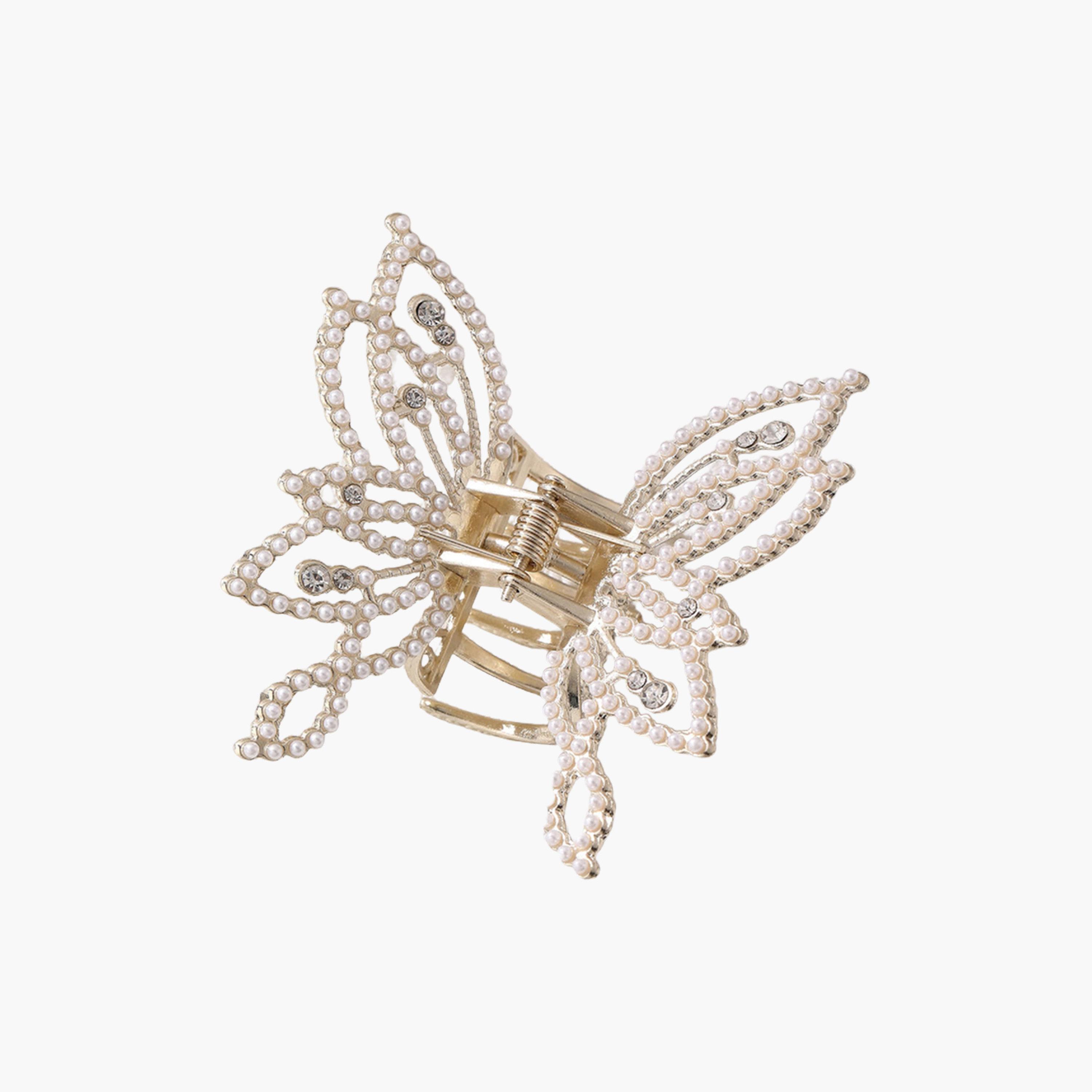 Take Two Butterfly Shape Faux Pearl Embellished Claw Clip-women-hairaccessories-clips-image-1