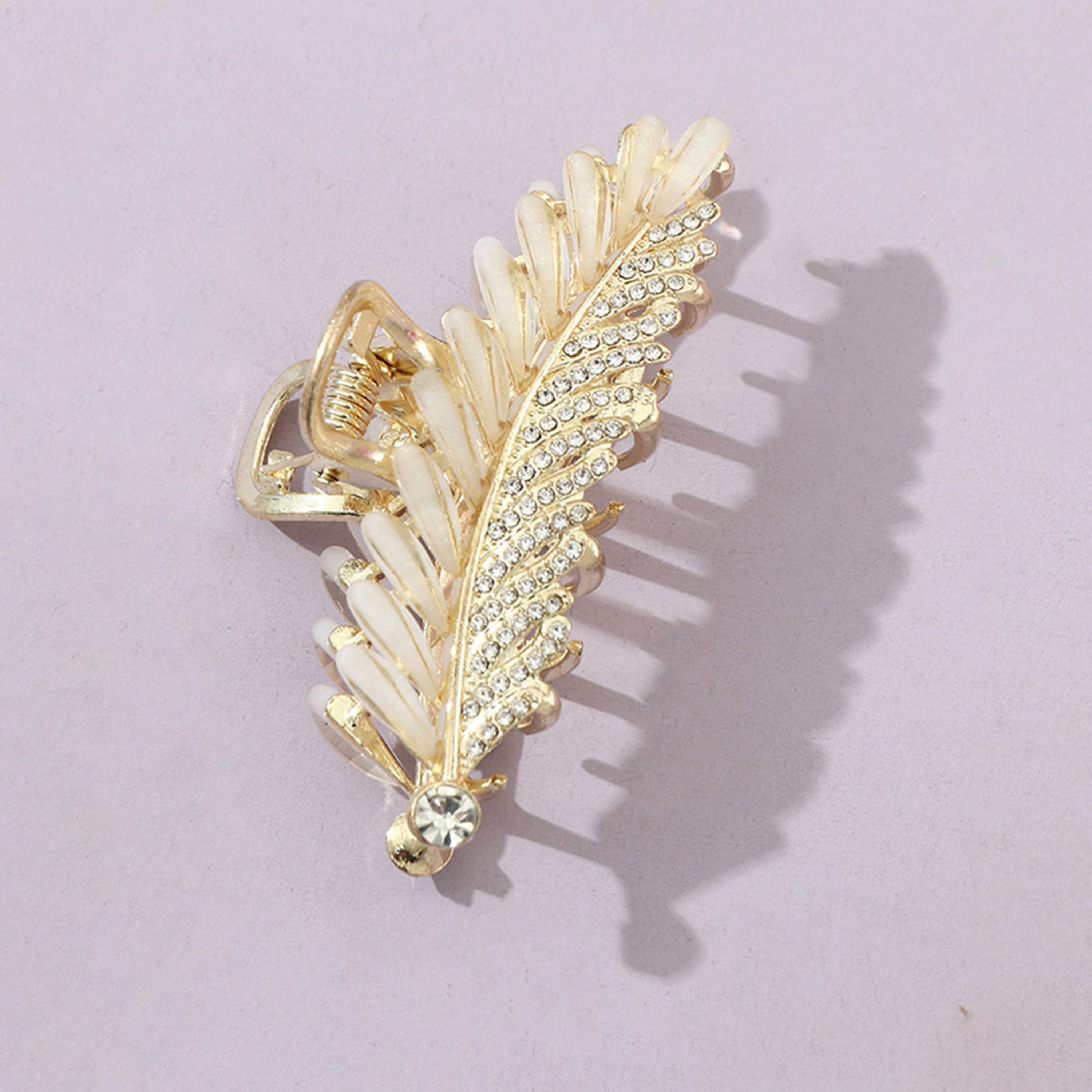 Take Two Leaf Shape Rhinestone Embellished Claw Clip-women-hairaccessories-clips-image-1