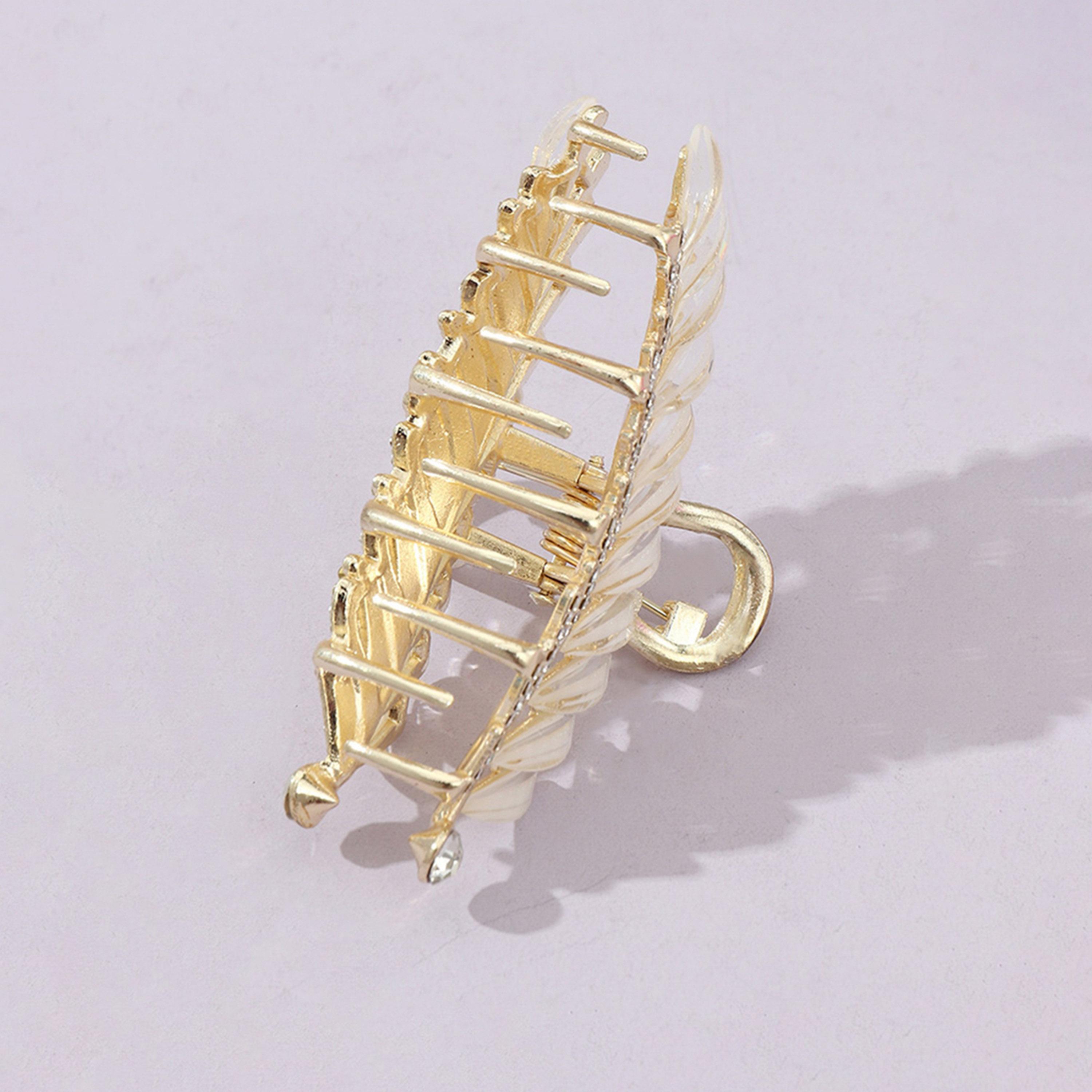 Take Two Leaf Shape Rhinestone Embellished Claw Clip-women-hairaccessories-clips-image-2
