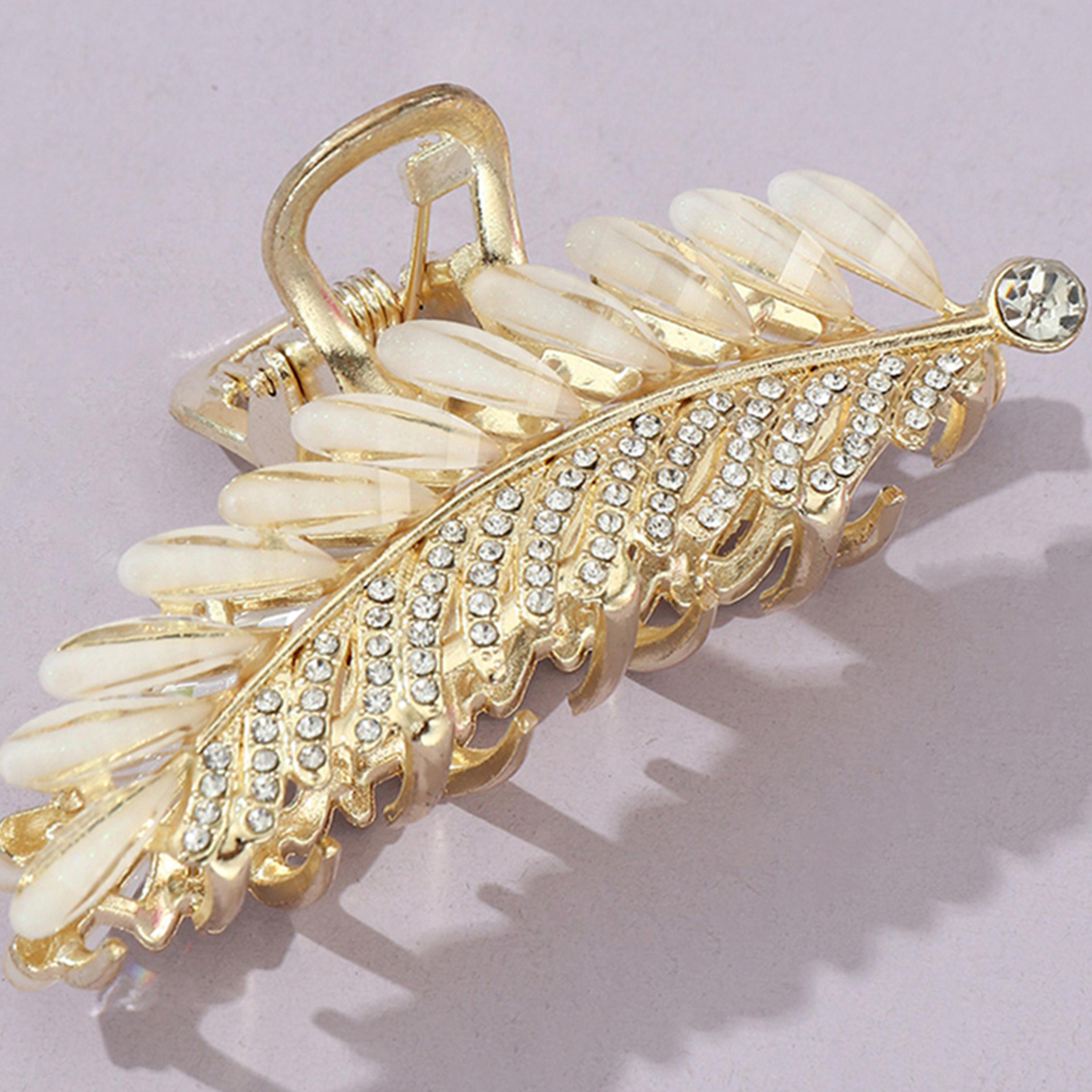 Take Two Leaf Shape Rhinestone Embellished Claw Clip-women-hairaccessories-clips-image-3