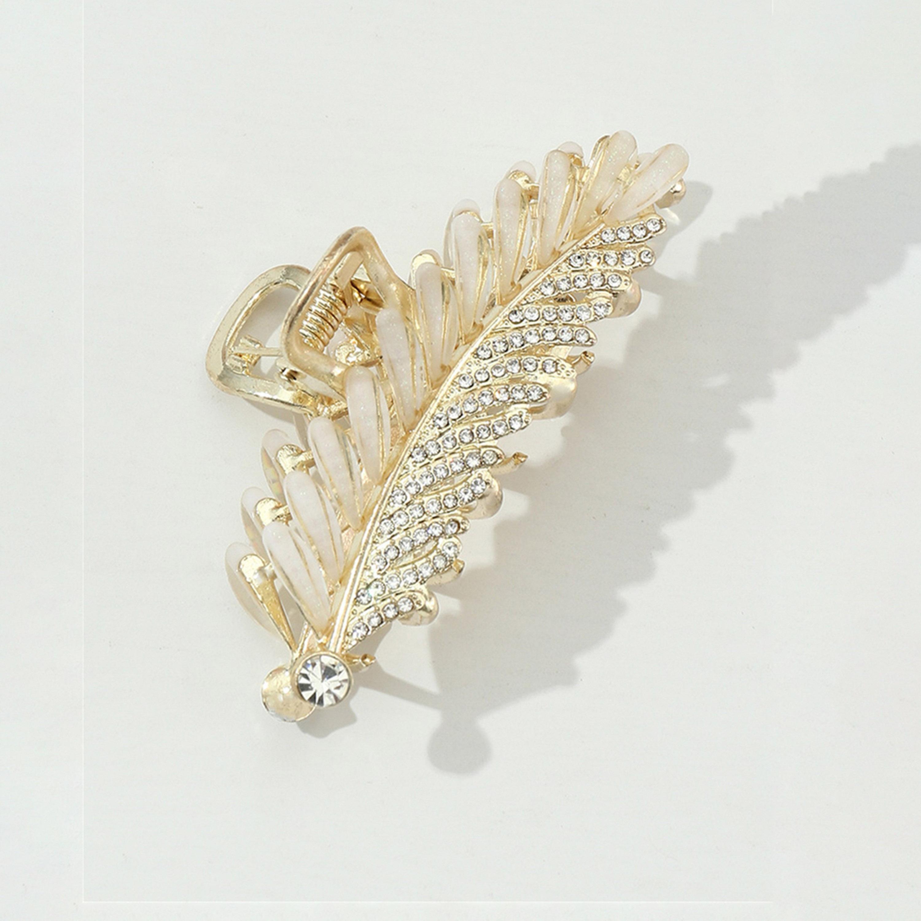 Take Two Leaf Shape Rhinestone Embellished Claw Clip-women-hairaccessories-clips-image-4