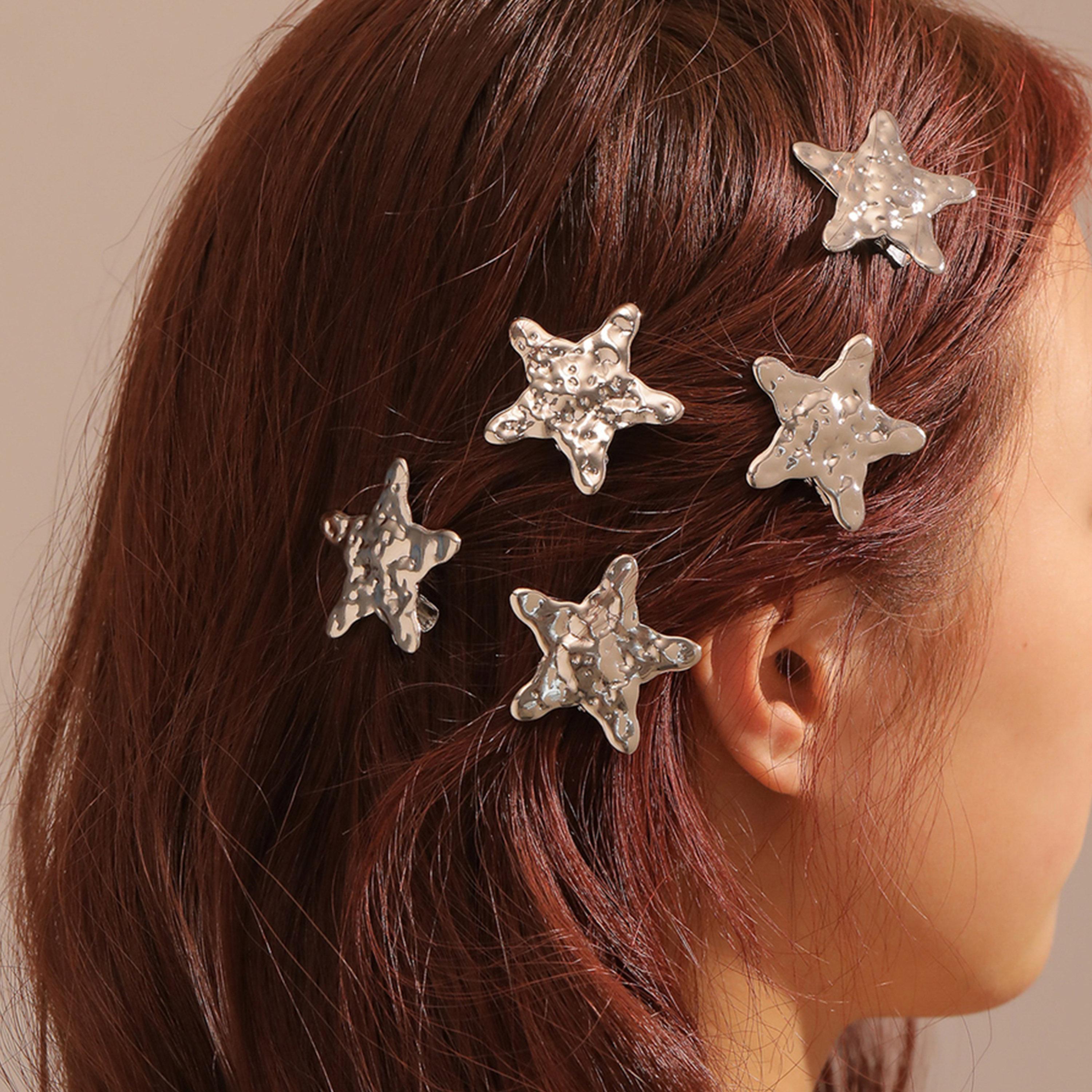 Take Two Silver Embellished Star Hair Clips-women-hairaccessories-clips-image-2