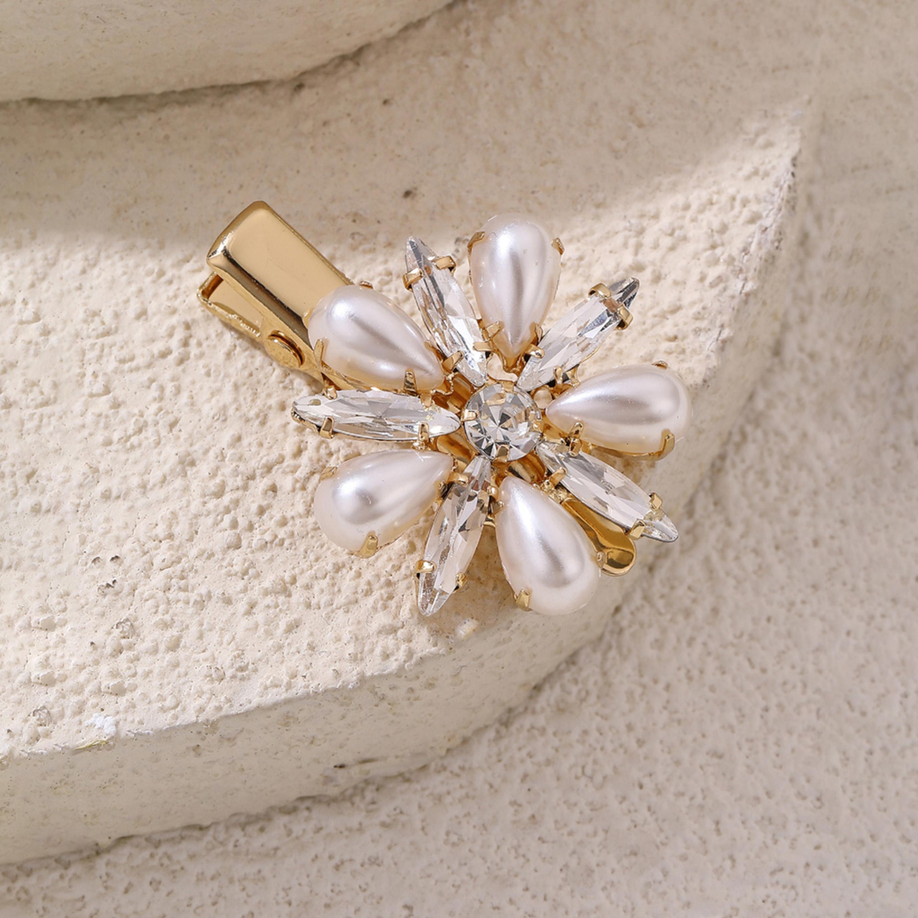 Take Two Golden Embellished Floral Hair Clip-women-hairaccessories-clips-image-1