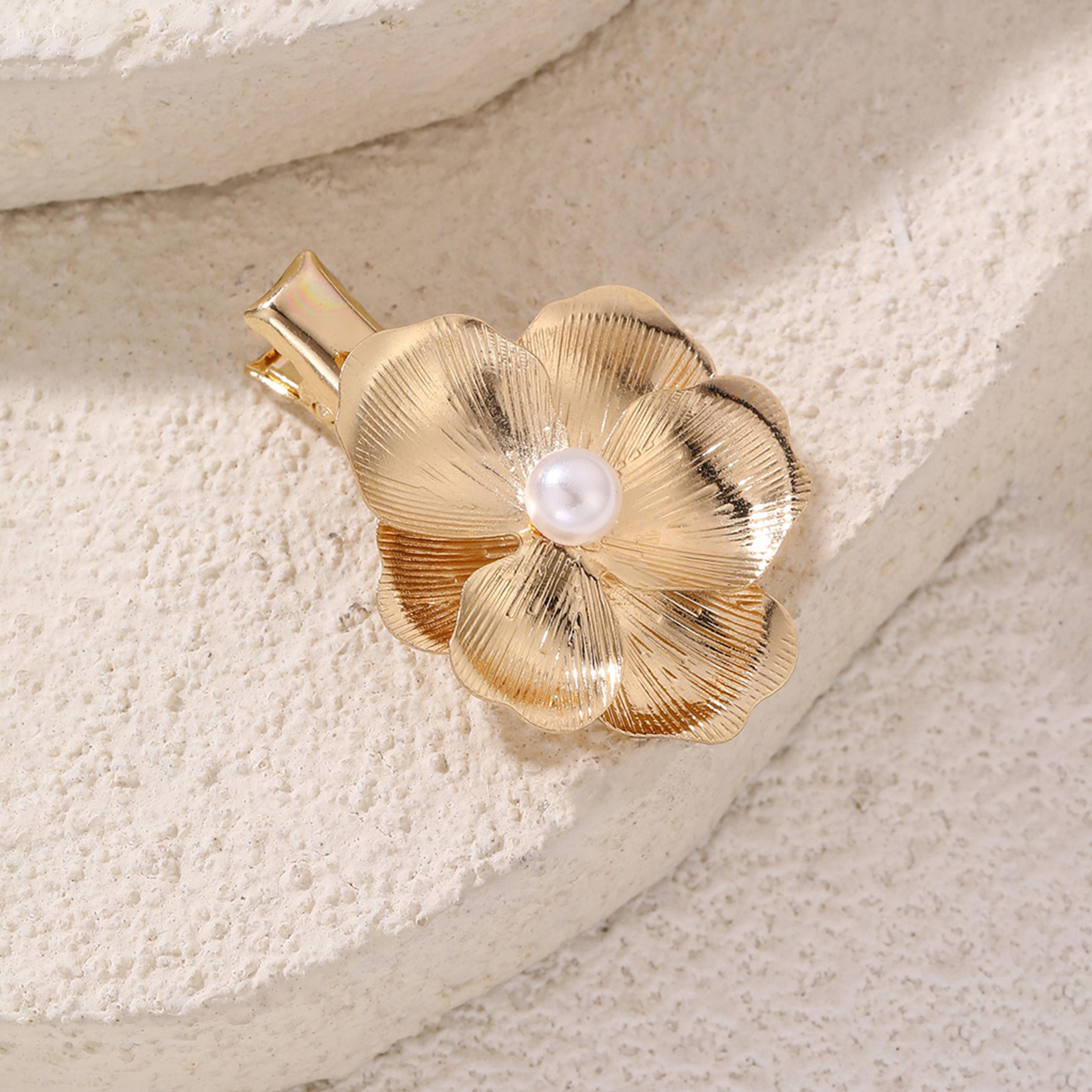 تيك تو - مشبك شعر على شكل زهرة مع لؤلؤة صناعية-women-hairaccessories-clips-image-1