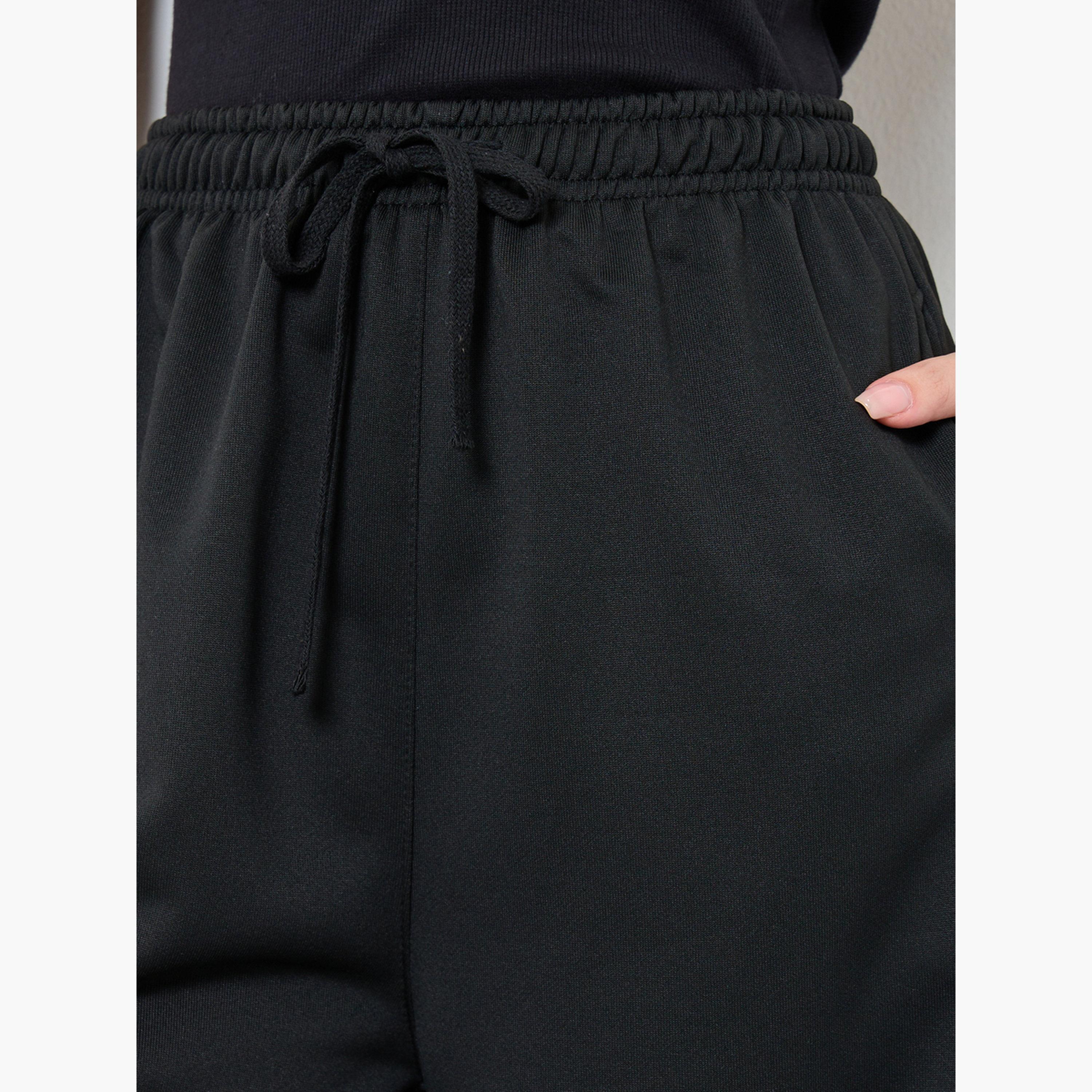 Styli Women Black Solid Wide Leg Joggers-women-clothing-bottoms-joggers-image-3