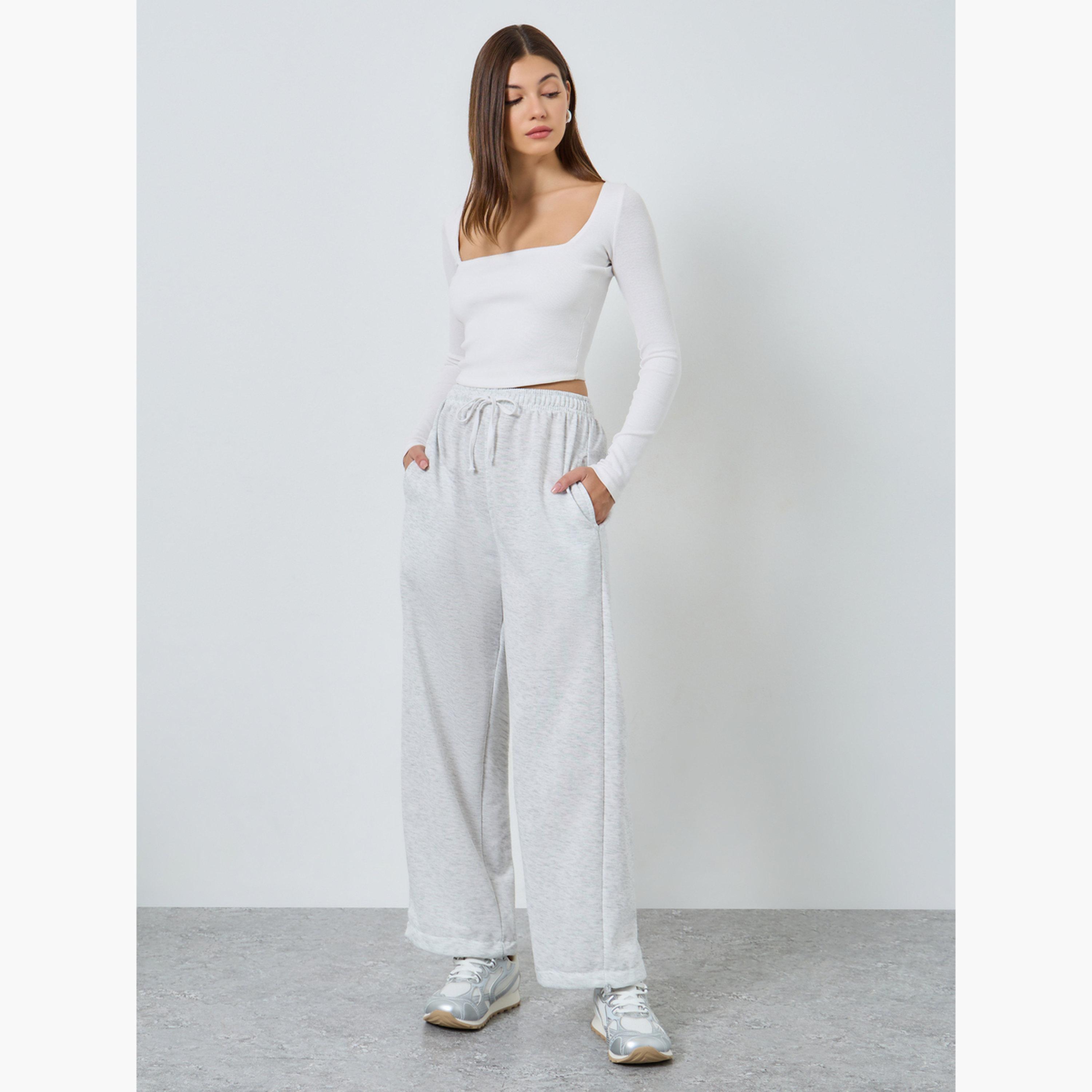 Styli Women Grey Solid Drawstring Waist Loose Fit Joggers-women-clothing-bottoms-joggers-image-2