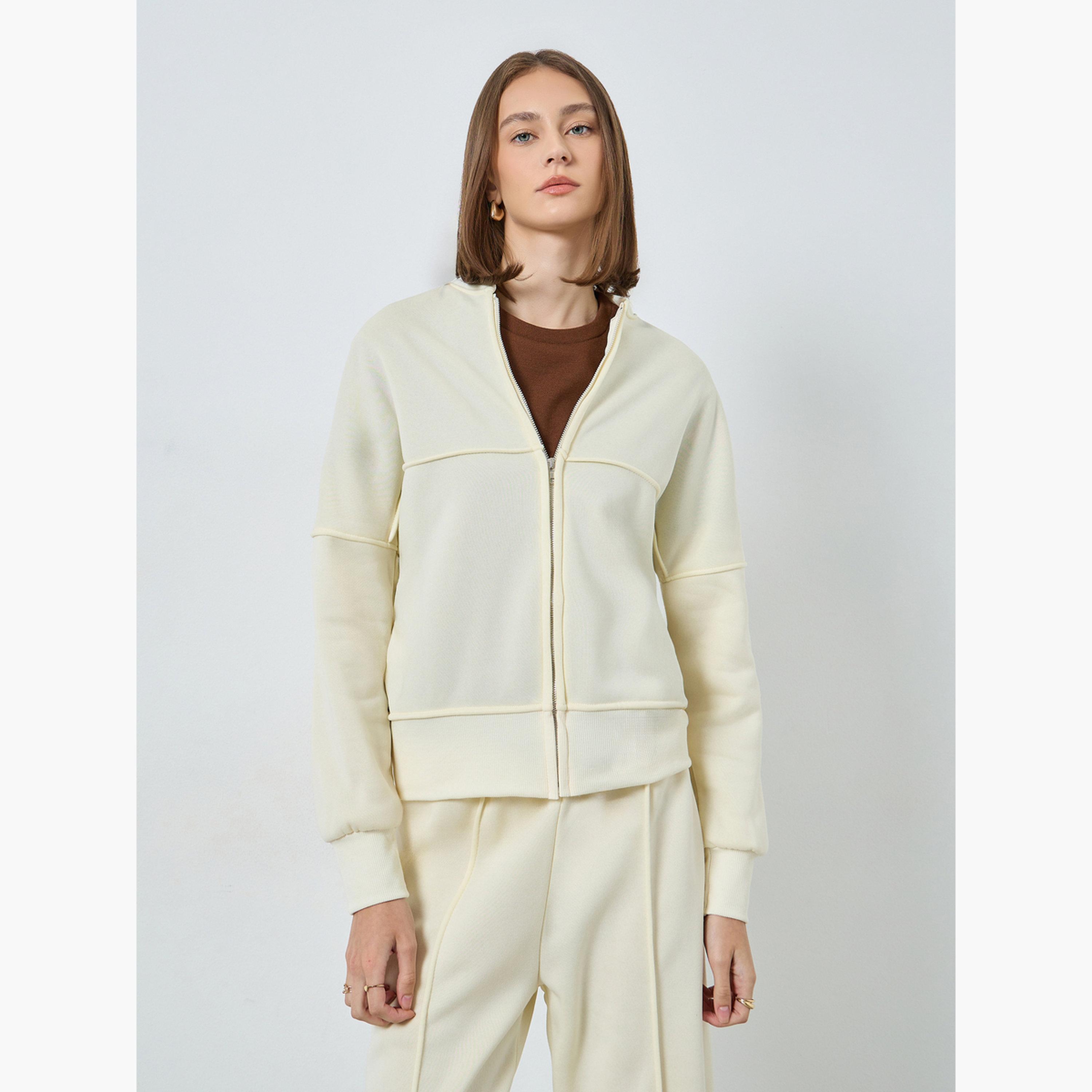 ستايلي - جاكيت وبنطال كريمي بقصّة عادية وسحاب للنساء-women-clothing-coordsets-image-2