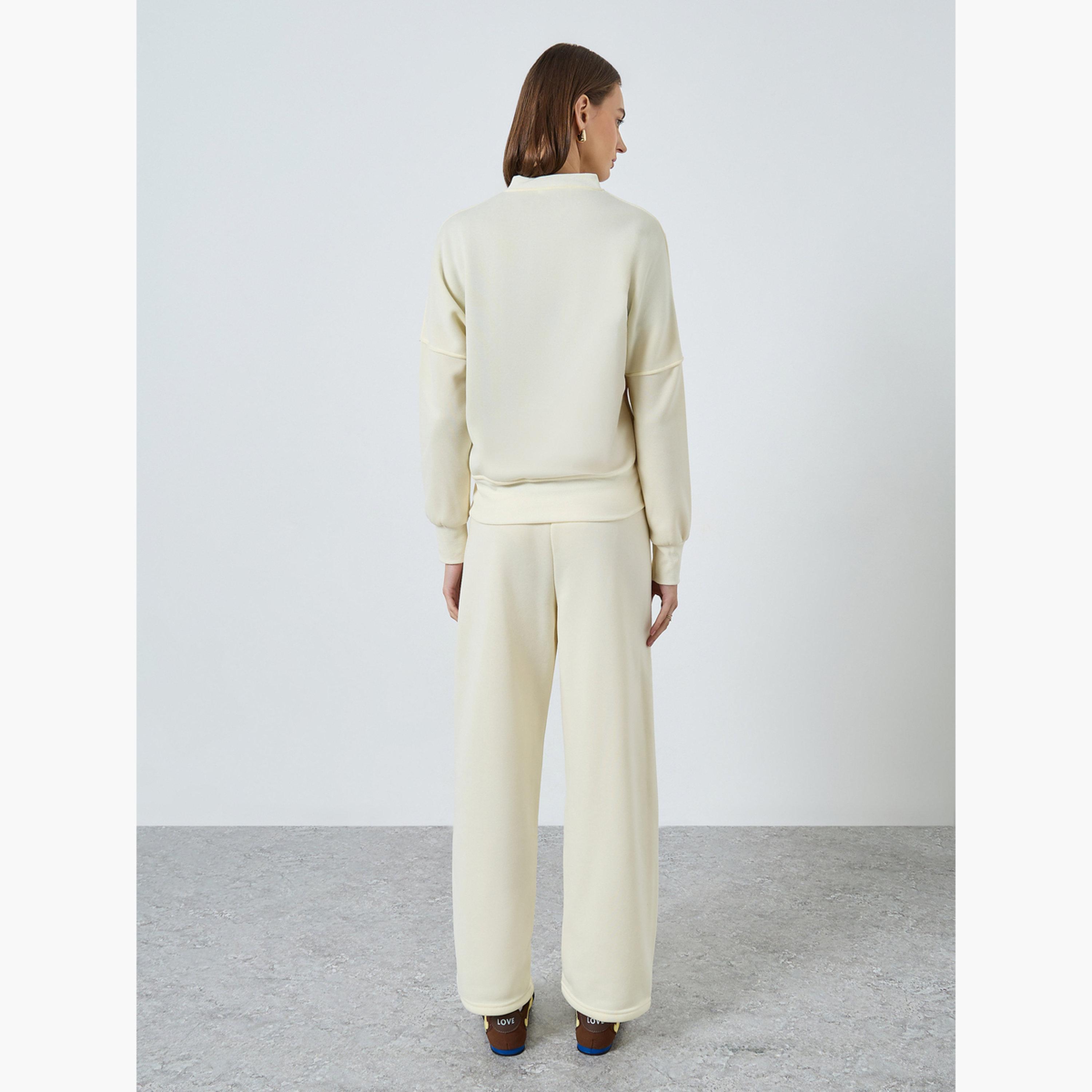 Styli Women Cream Regular Fit Zip Jacket and Pants Co-ords-women-clothing-coordsets-image-3