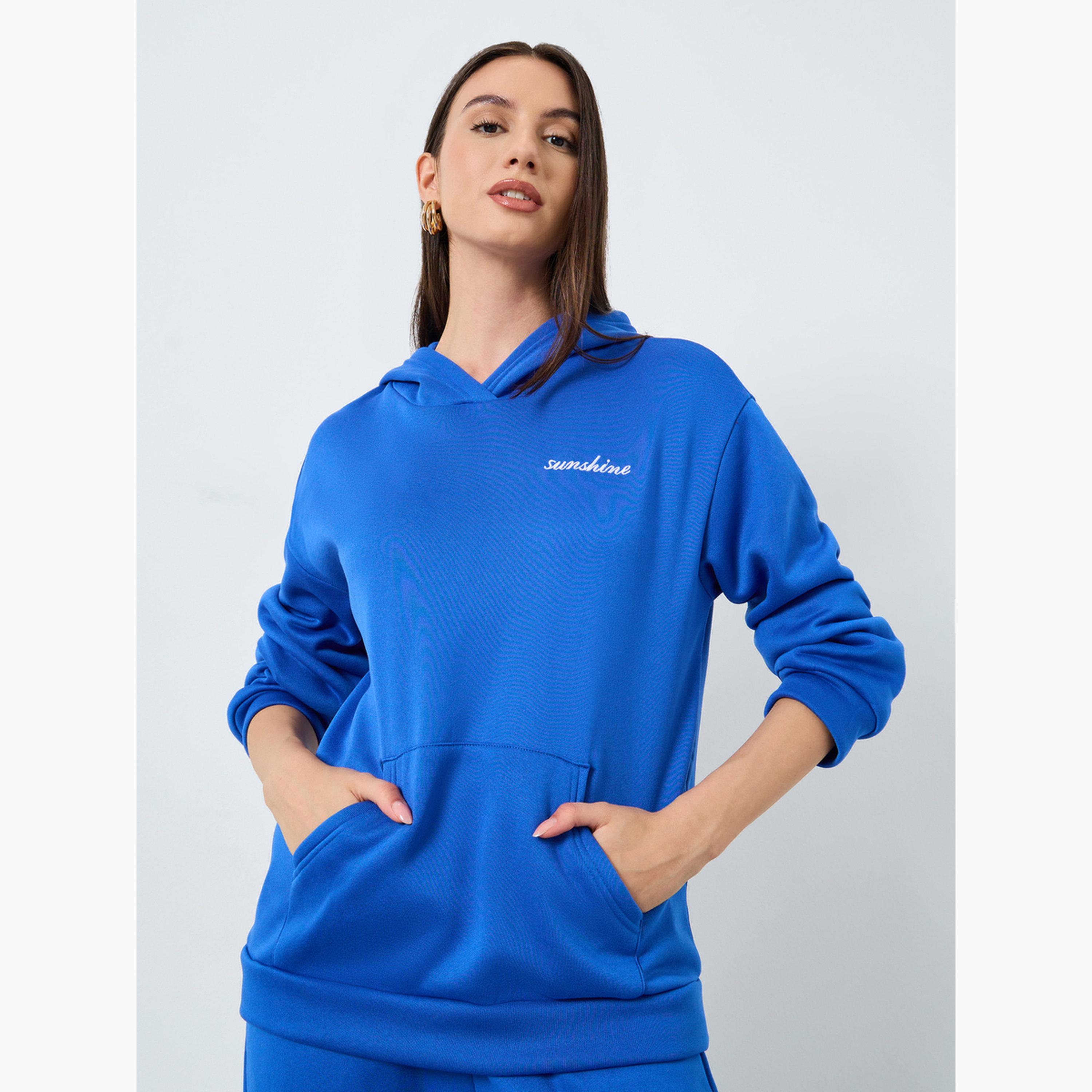 Styli Blue Embroidered Regular Fit Hoodie and Joggers Co-ords-women-clothing-coordsets-image-2