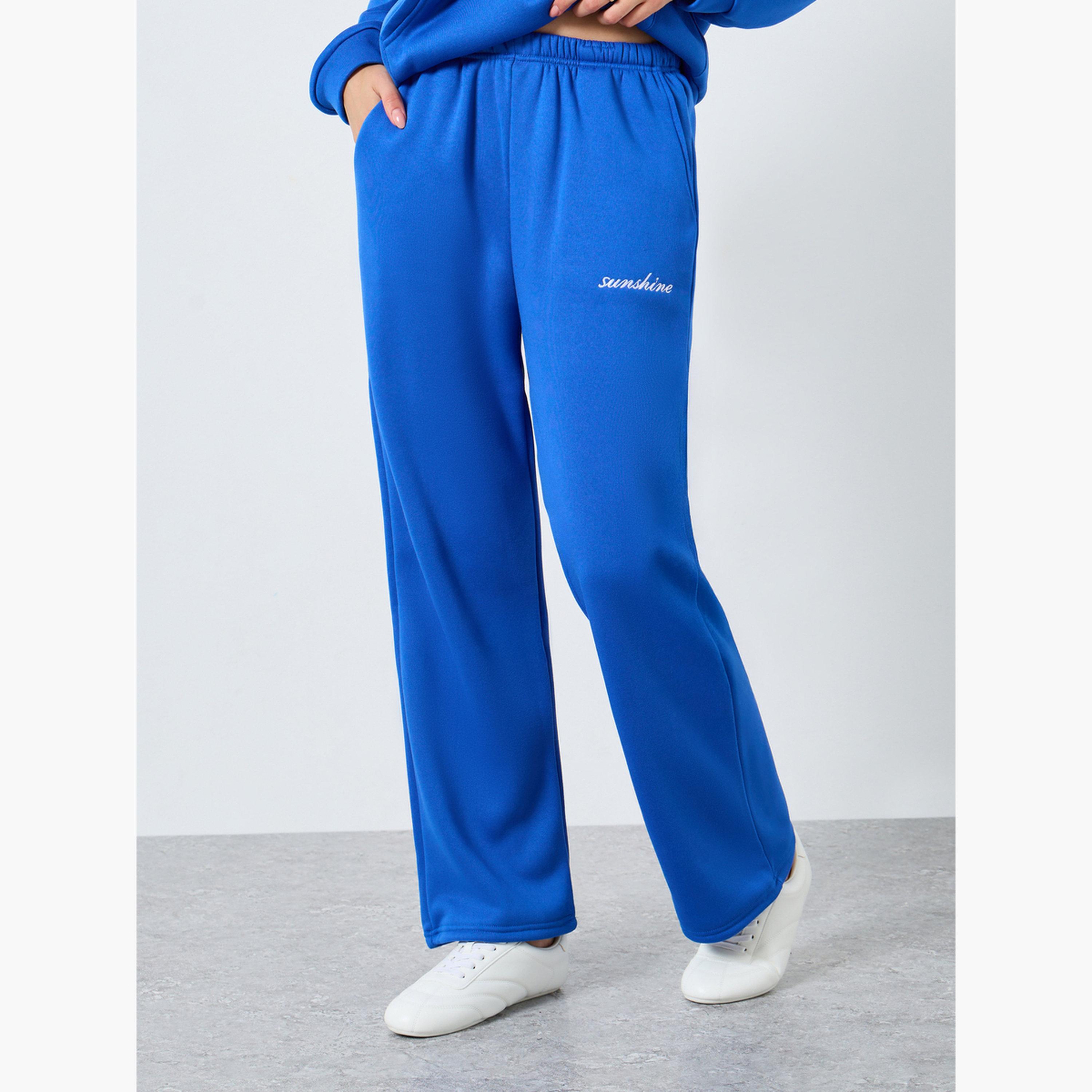 Styli Blue Embroidered Regular Fit Hoodie and Joggers Co-ords-women-clothing-coordsets-image-4